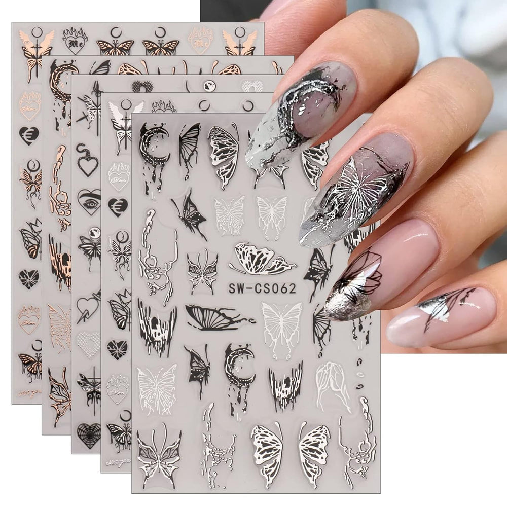 JMEOWIO Nagelsticker Schmetterling 9 Blatt Nail Art Sticker Selbstklebend Nagelaufkleber Mond Dekoration Nageldesign Zubehör