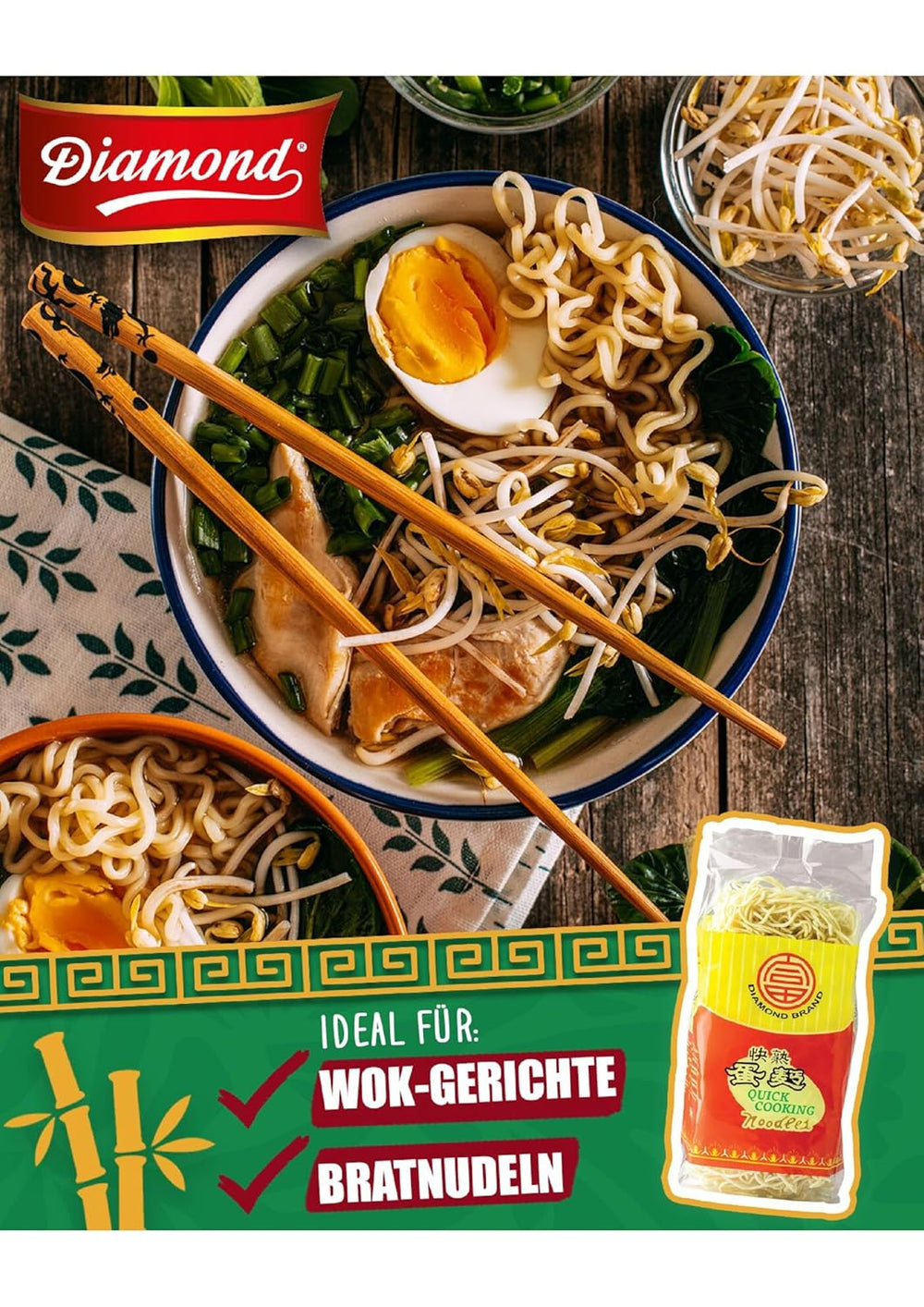 DIAMOND Noodles with egg, instant wheat flour wok noodles and side dishes - 1 x 500 g