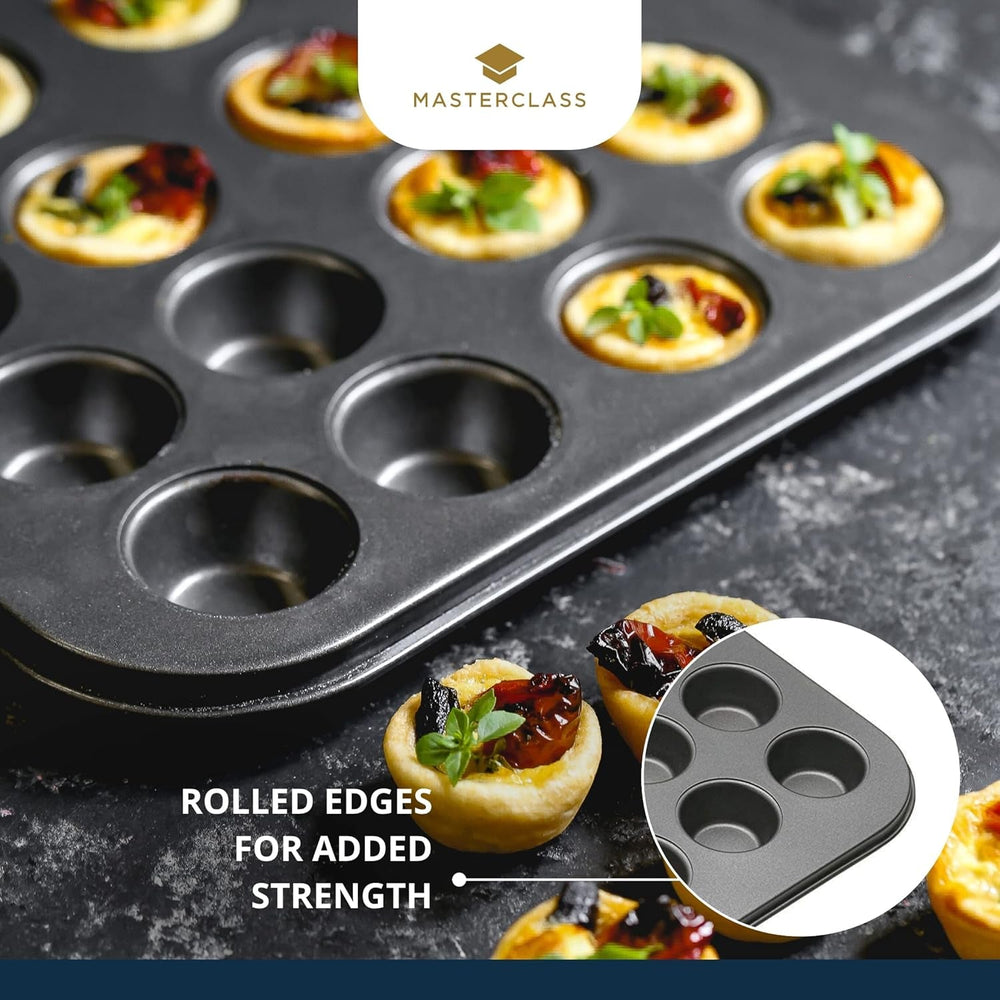 Masterclass Mini Tart Pan 24 Holes 1mm Thick Durable Carbon Steel 35x27cm Gray Naty Shop