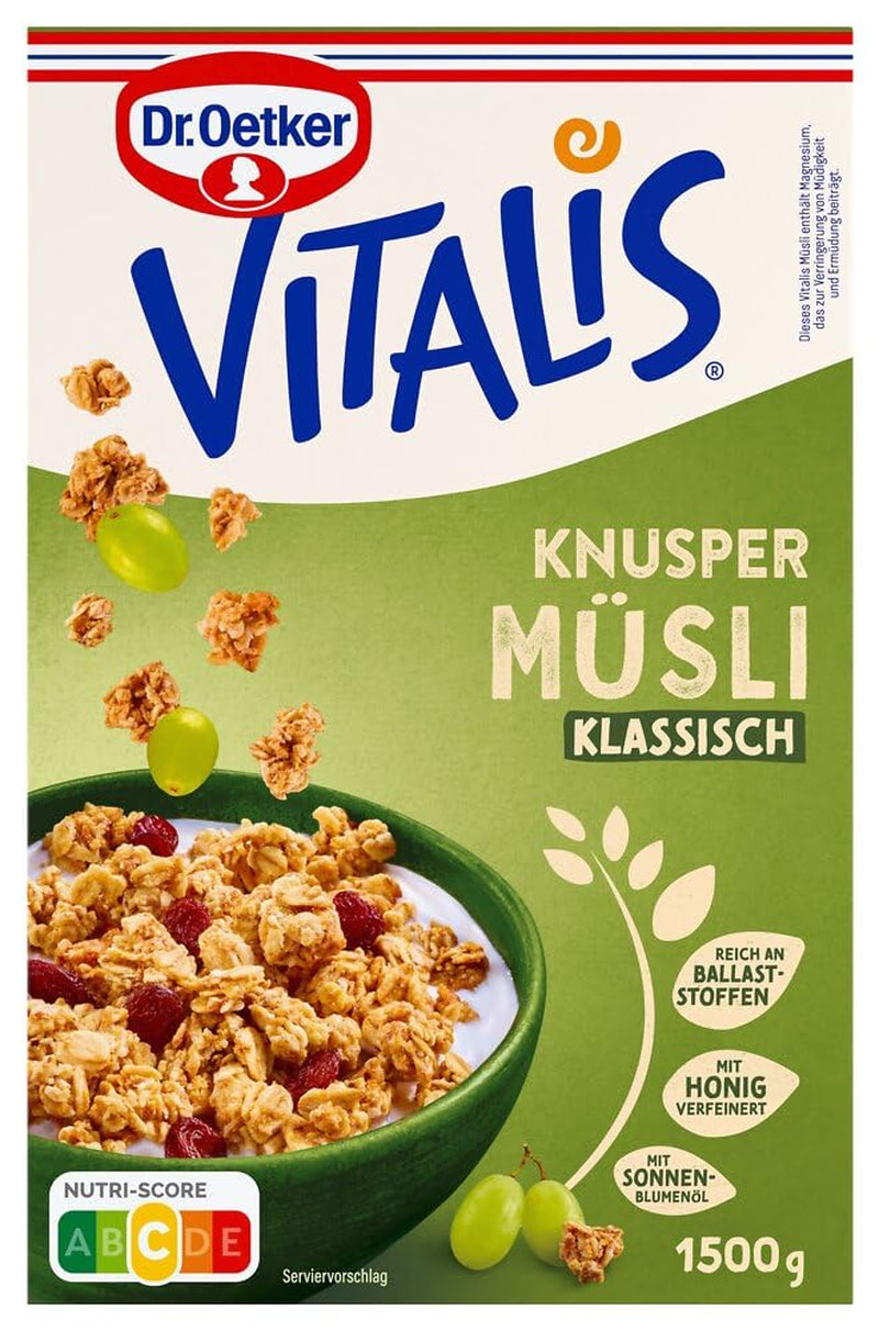 Dr. Oetker Vitalis Classic Crispy Muesli: Large Pack of Crispy Breakfast Muesli with Raisins, 1 Pack, 1.5kg