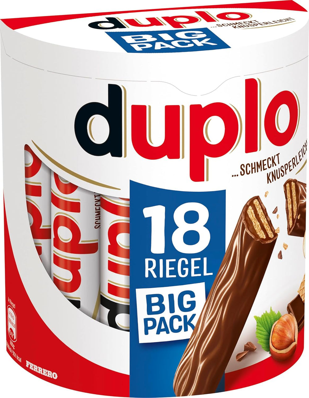 Ferrero duplo Large Pack - Chocolate Bars with Fine Nougat Creme, Crunchy Wafer and Fine Milk Chocolate - Carnival and Mardi Gras Sweets - 15 Packs of 18 Individually Wrapped Bars