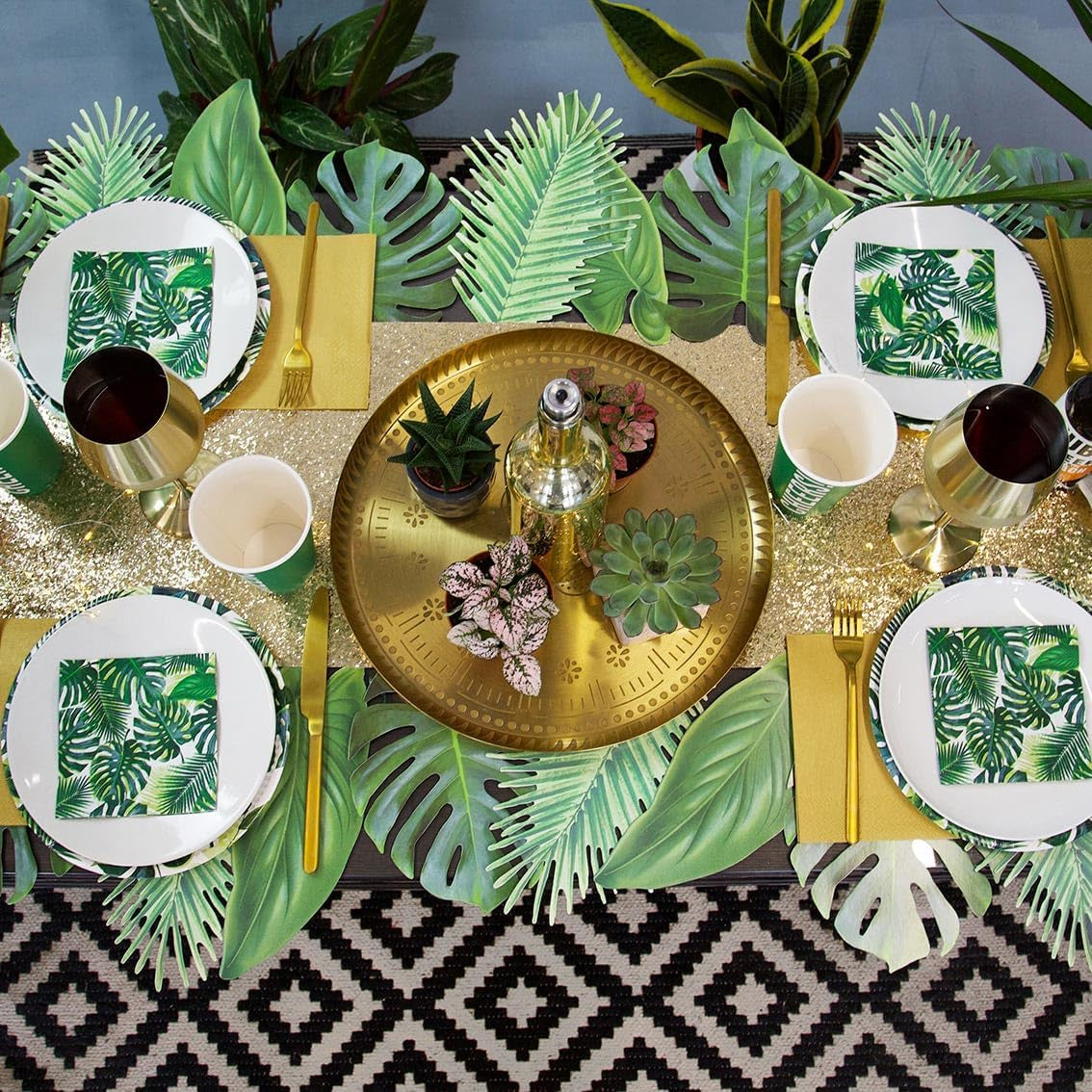 Pachet de 20 de șervețele tropicale | Șervețele de hârtie verzi cu design de frunze de palmier | Veselă de unică folosință pentru petrecerea copiilor, petrecerea Safari, junglă, dinozaur, vară, temă hawaiiană