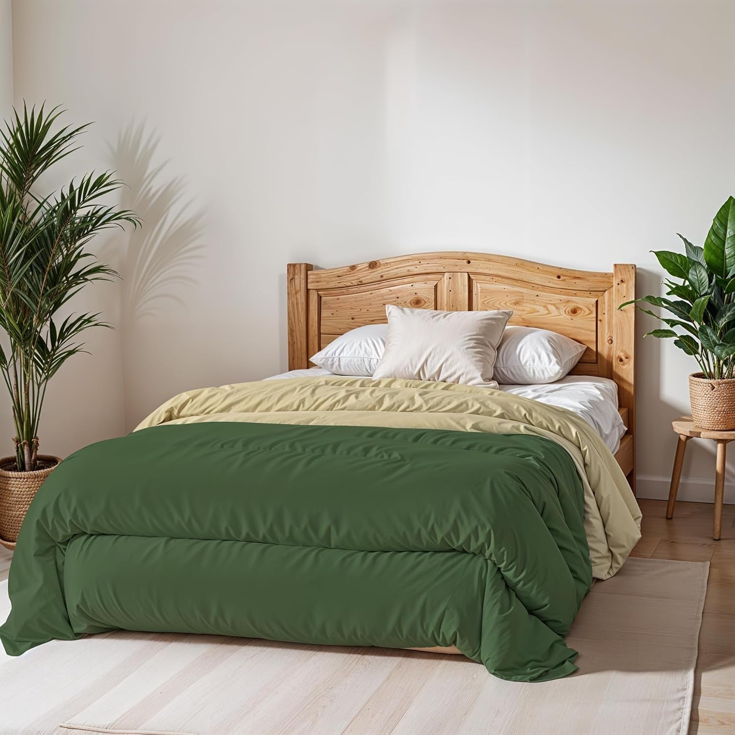 Basic winter quilt, plain and lined, dark green / cream, 200X245Cm Duvets and quilts Naty Shop