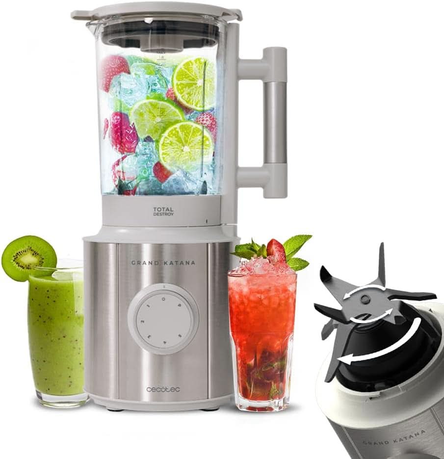 Cecotec Standmixer Grand Katana 2700MAX Total Destroy W. Maximalleistung 2700W, Gegenläufige Technologie, 8-Klingen-Messer Mit Schwarzer Titanbeschichtung, Thermoresistenter Krug 1.8L Mother and Child Naty Shop Weiss