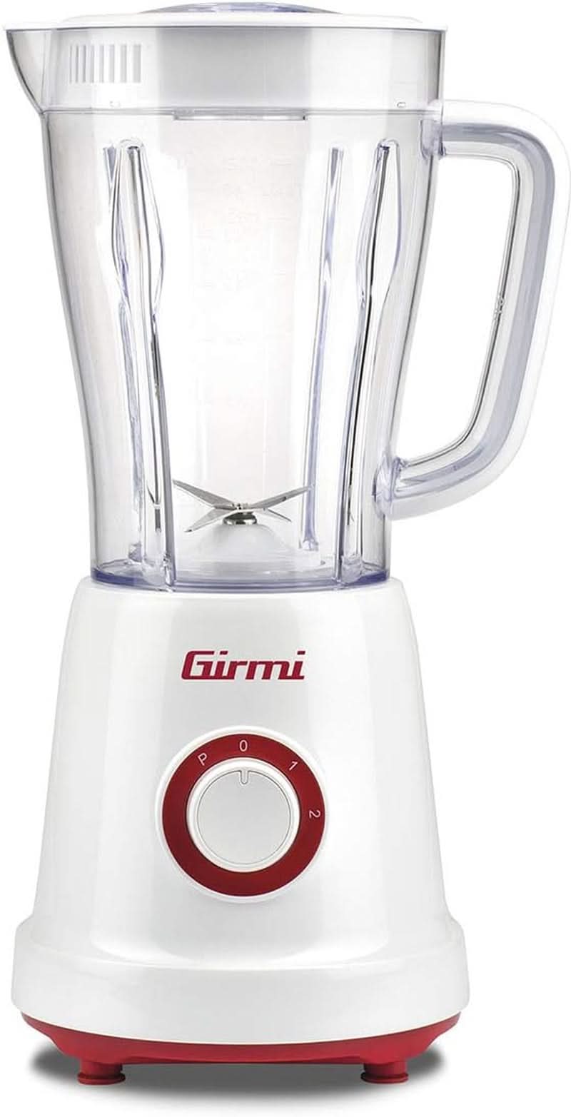 Girmi FR46 Elektrischer Mixer, 1,5 Liter, 2 Geschwindigkeiten Mit Pulse-Funktion, 4 Edelstahlklingen, Messbecherdeckel, Messbecher Mit Skala, Sicherheitseinrichtung, Weiß/Rot Bucatarie Naty Shop