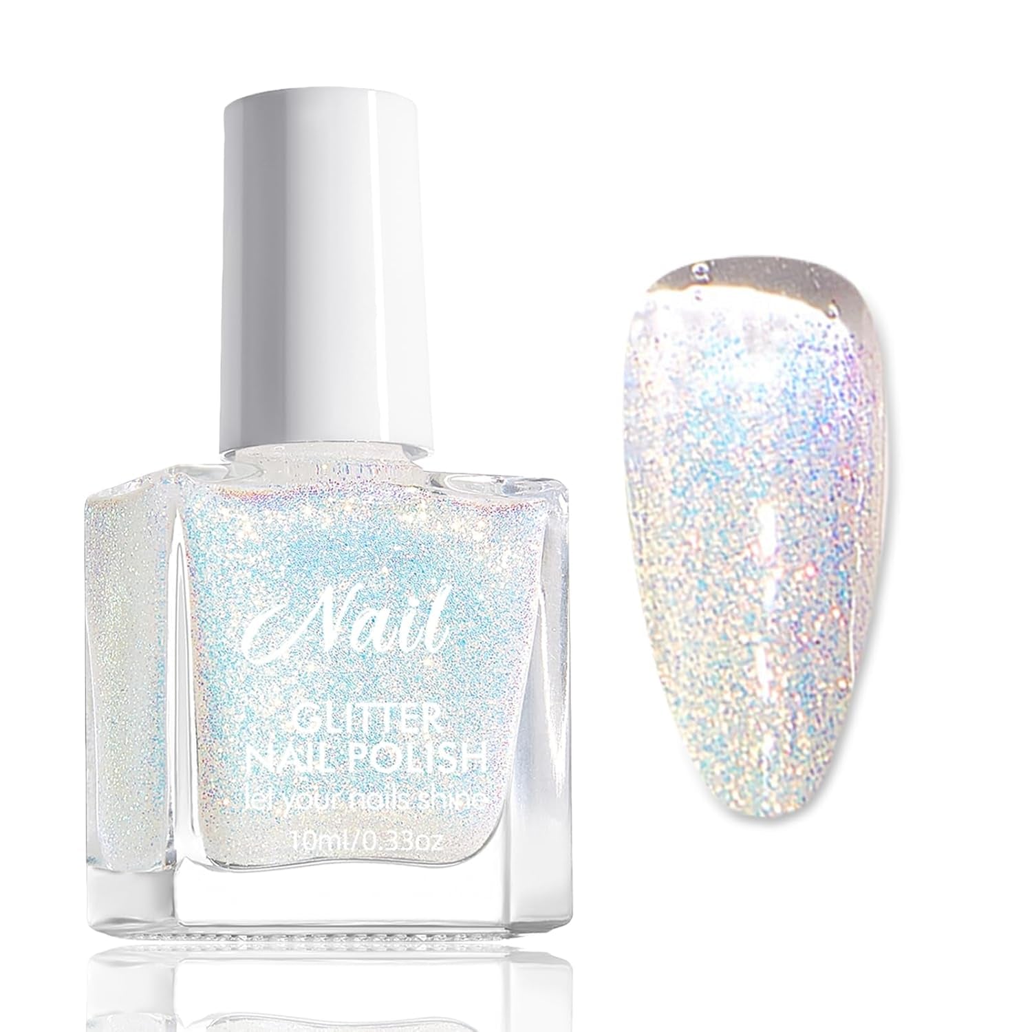 Pink Glitter Nail Polish - Non-Toxic Water Based Nail Polish for Women - Quick Dry Nail Polish - Reflective Glitter Nail Polish for DIY Nail Art at Home (Transparent Pink, 10ml)