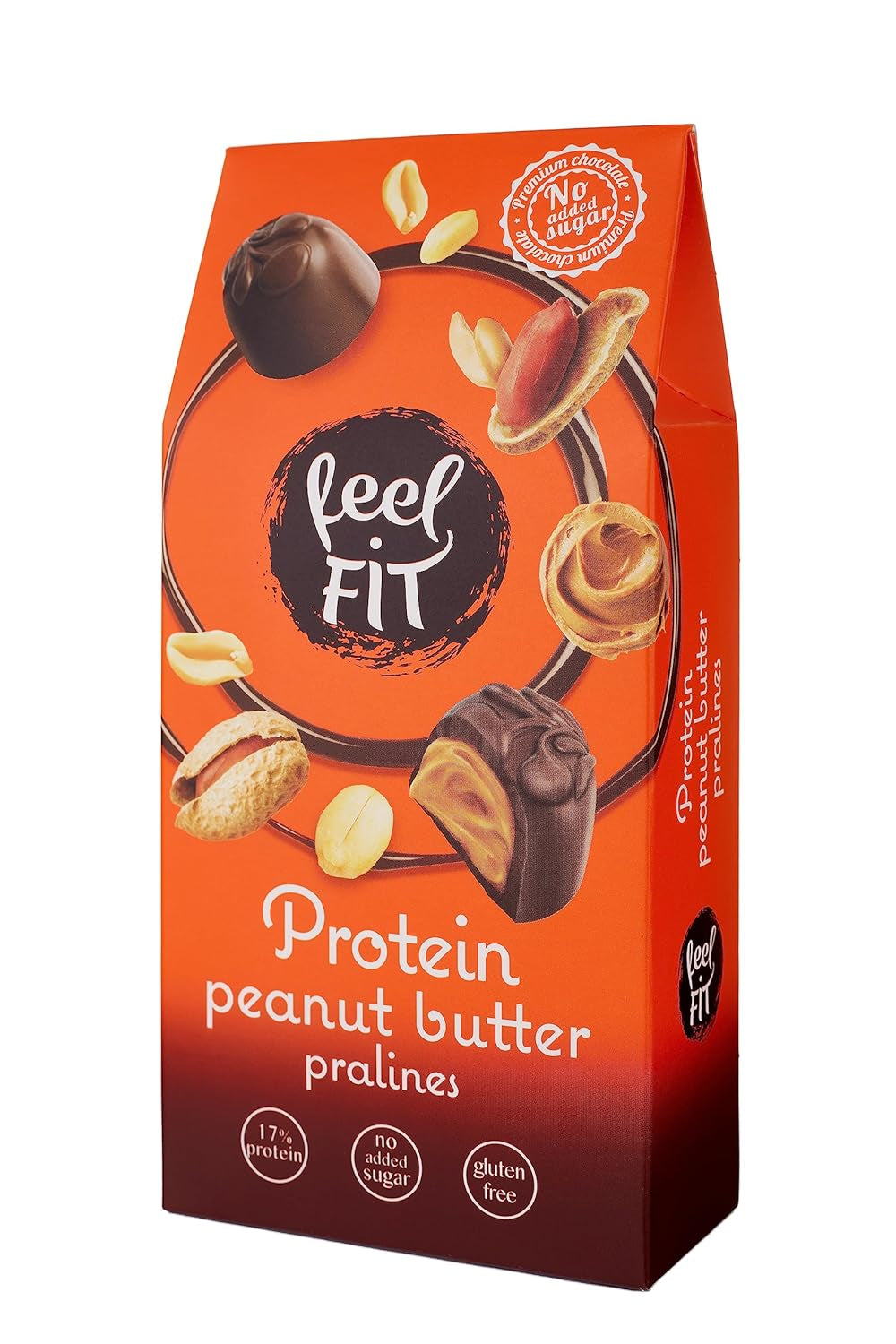 Feel FIT Peanut Butter Protein Pralines in High Quality Milk Chocolate, No Added Sugar, 17% Protein, Gluten Free 66g (1 Pack)
