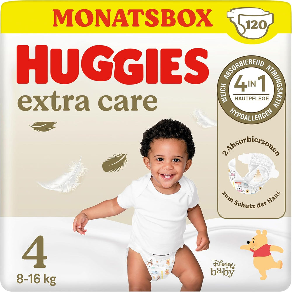 Huggies Extra Care Disney Baby Diapers, Size 4, 120 Diapers (2x60), Monthly Box
