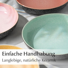 MIAMIO - Farfurii de masă, set de 6 (850 ml) / Farfurii mari și adânci pentru paste, set de farfurii pentru 6 persoane, bol de salată ceramic / Se poate spăla în mașina de spălat vase și în cuptorul cu microunde - Colecția Las Palmitas