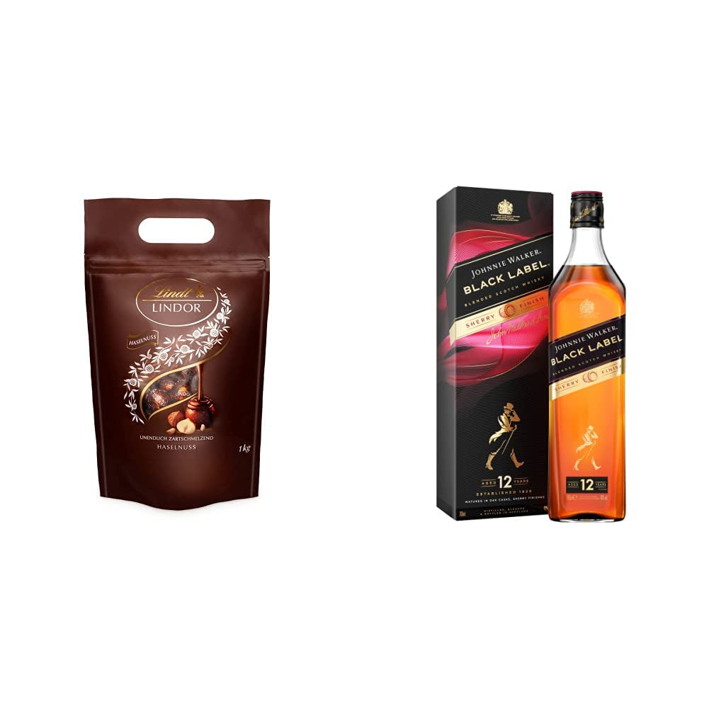LINDOR chocolate balls with hazelnuts, 1 kg bag + Johnnie Walker Sherry barrel 0.7 liters