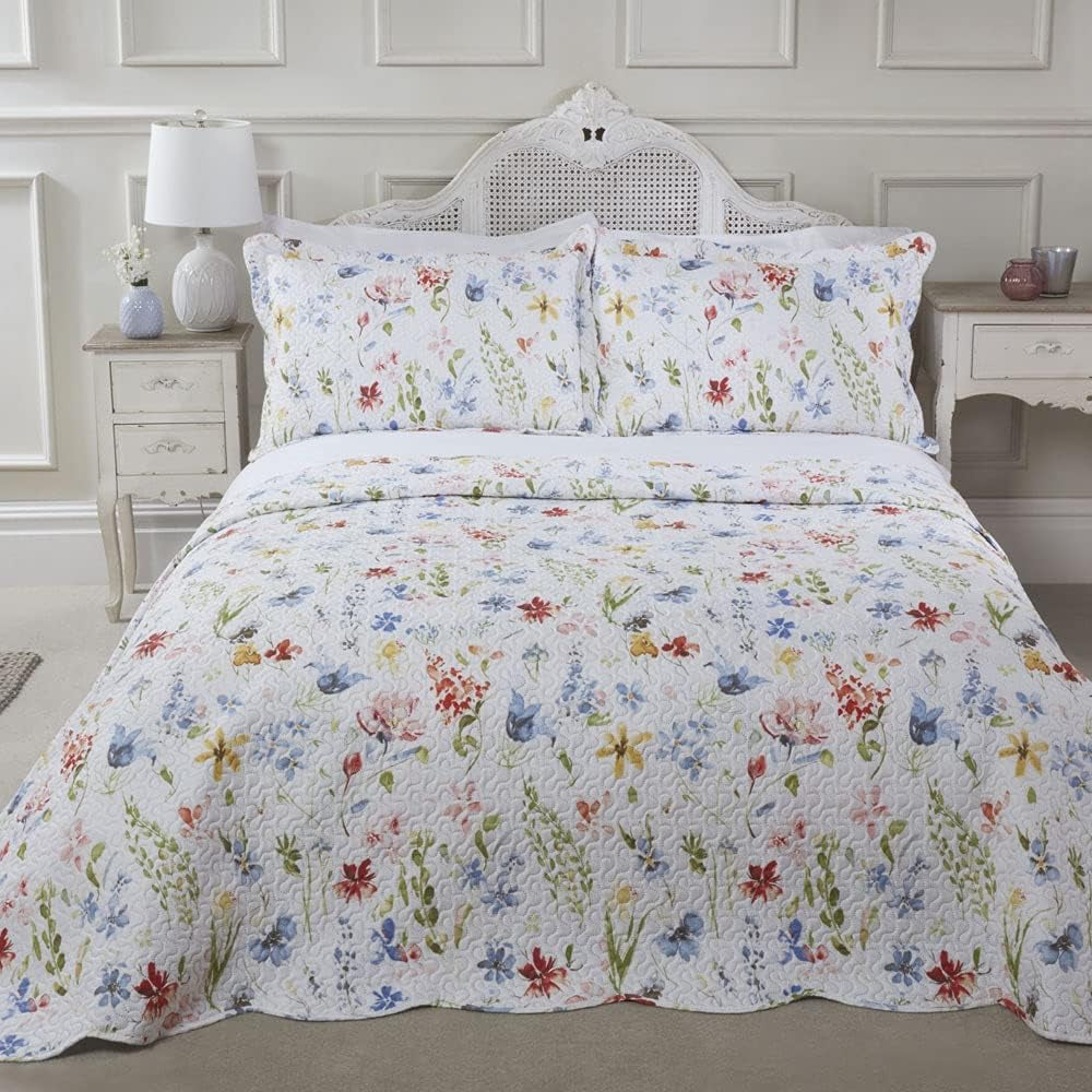 Emma Barclay Spring Meadow Floral Quilted Bedspread Set Spring Meadow Bedspread Double Bed Multi, Polyester Emma Barclay Beds and Blankets