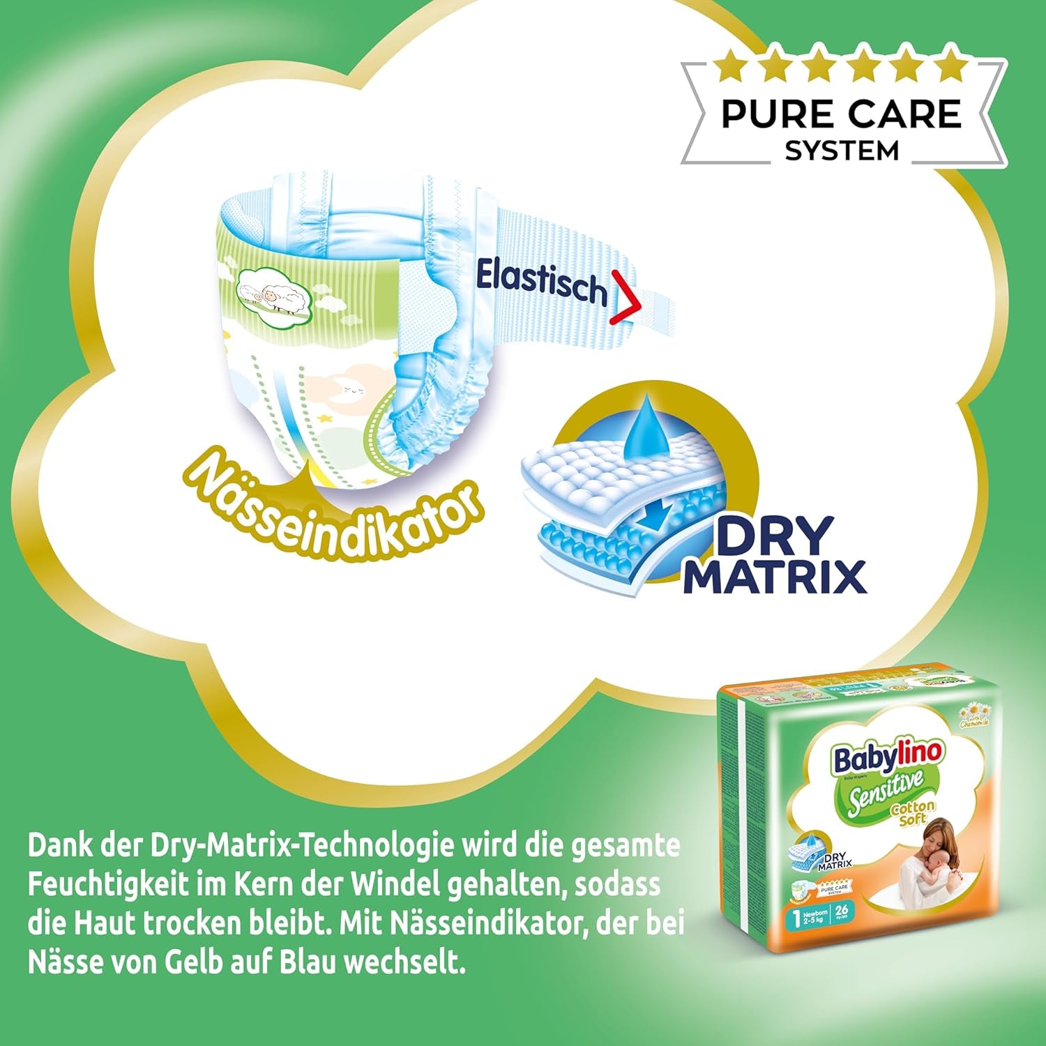 Sensitive baby diapers, size 1, newborn (2-5 kg), 26 pieces