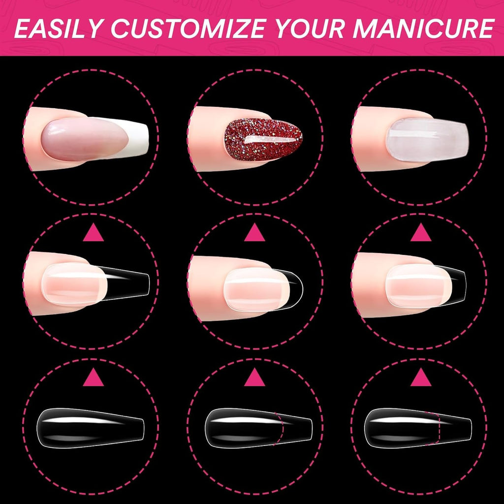 Alyvisun Tips Unghii Balet, 500 Bucăți Tips Unghii Acrilice Cu Acoperire Completă cu 240 Bucăți Set de Autocolante pentru Unghii, 10 Dimensiuni Tips Transparent pentru Unghii cu Gel Tips Unghii cu Gel Moale Tips Unghii Balerina