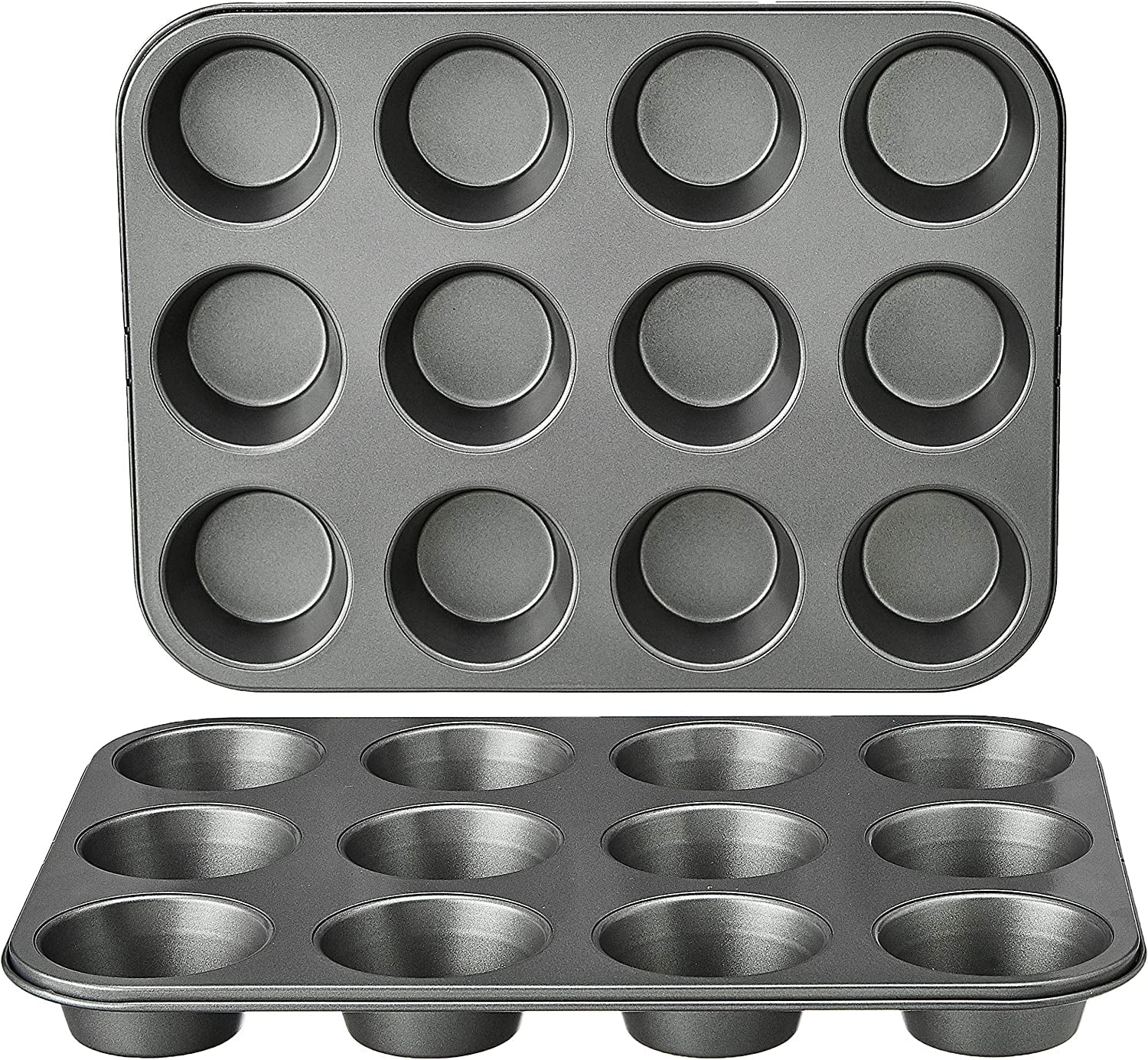 Muffin Tray, Non-Stick, Carbon Steel, Pack of 2, Grey, 35cm X 26.8cm X 3cm Baking Pans & Trays Naty Shop Muffin Trays