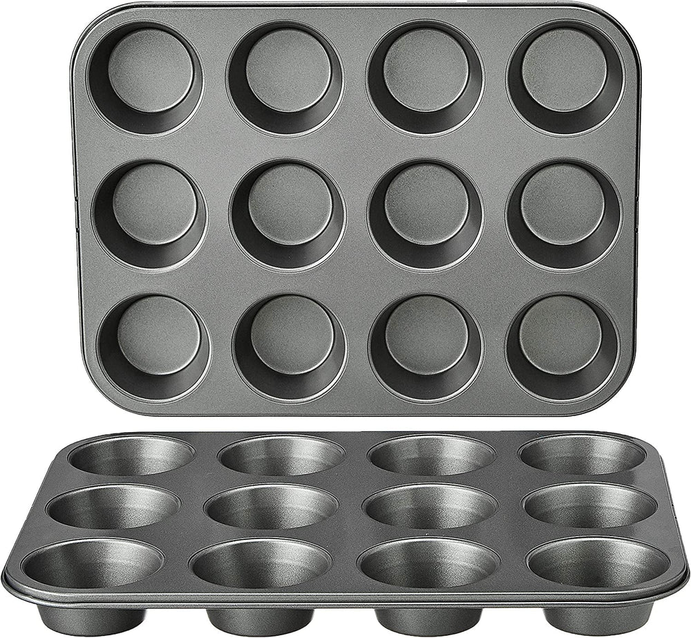 Muffin Tray, Non-Stick, Carbon Steel, Pack of 2, Grey, 35cm X 26.8cm X 3cm Baking Pans & Trays Naty Shop Muffin Trays