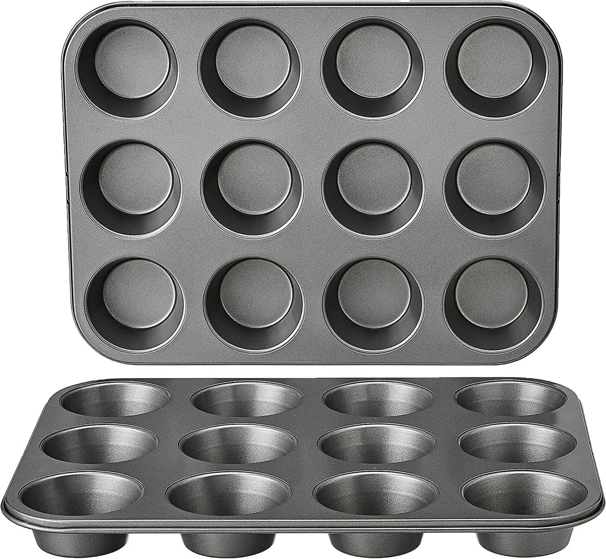 Muffin Tray, Non-Stick, Carbon Steel, Pack of 2, Grey, 35cm X 26.8cm X 3cm Baking Pans & Trays Naty Shop Muffin Trays