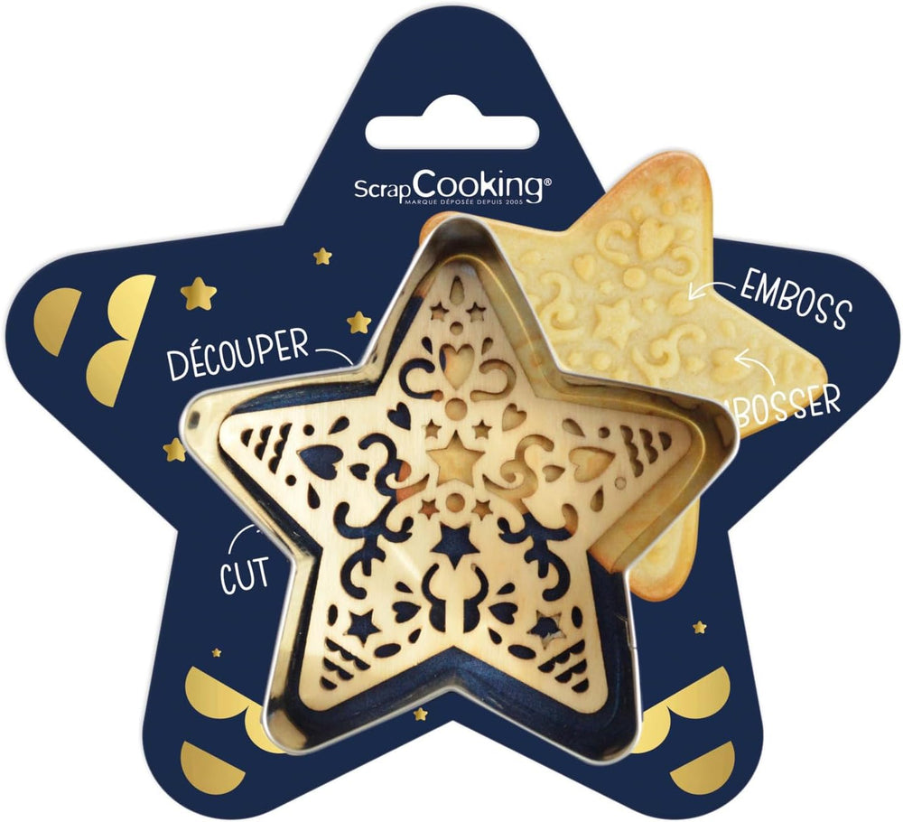 ScrapCooking - Forme de biscuiți din oțel inoxidabil și șablon de embosare pentru biscuiți în relief – Accesorii de copt sablate – 2090, Argintiu