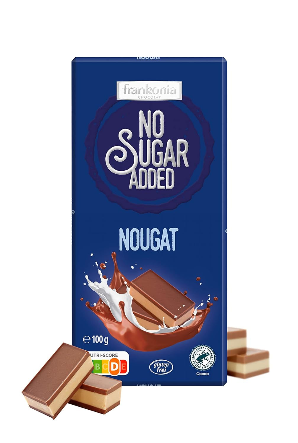 Chocolate with nougat, no added sugar, gluten-free, 100g and chocolate with hazelnuts, no added sugar, gluten-free, 85g