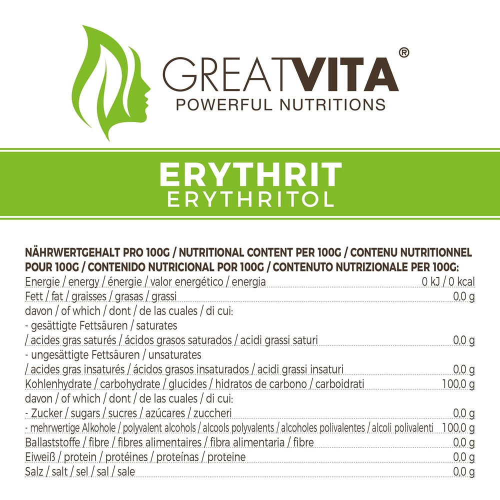 Greatvita Erythritol 1000 G | Kalorienfreie Süßungsmittel & Zucker-Alternative | Zahnfreundlich, Gut Löslich & Glutenfrei | Ideal Für Getränke, Desserts & Baken Sweeteners Naty Shop