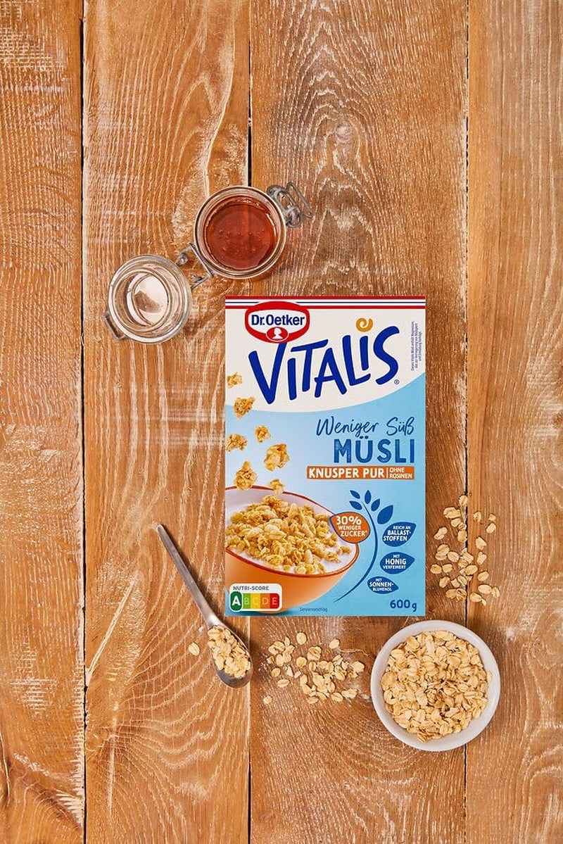 Dr. Oetker Vitalis Less Sweet Crunchy Pure: Crunchy muesli with 30% less sugar, pack of 5 (5 x 600g)
