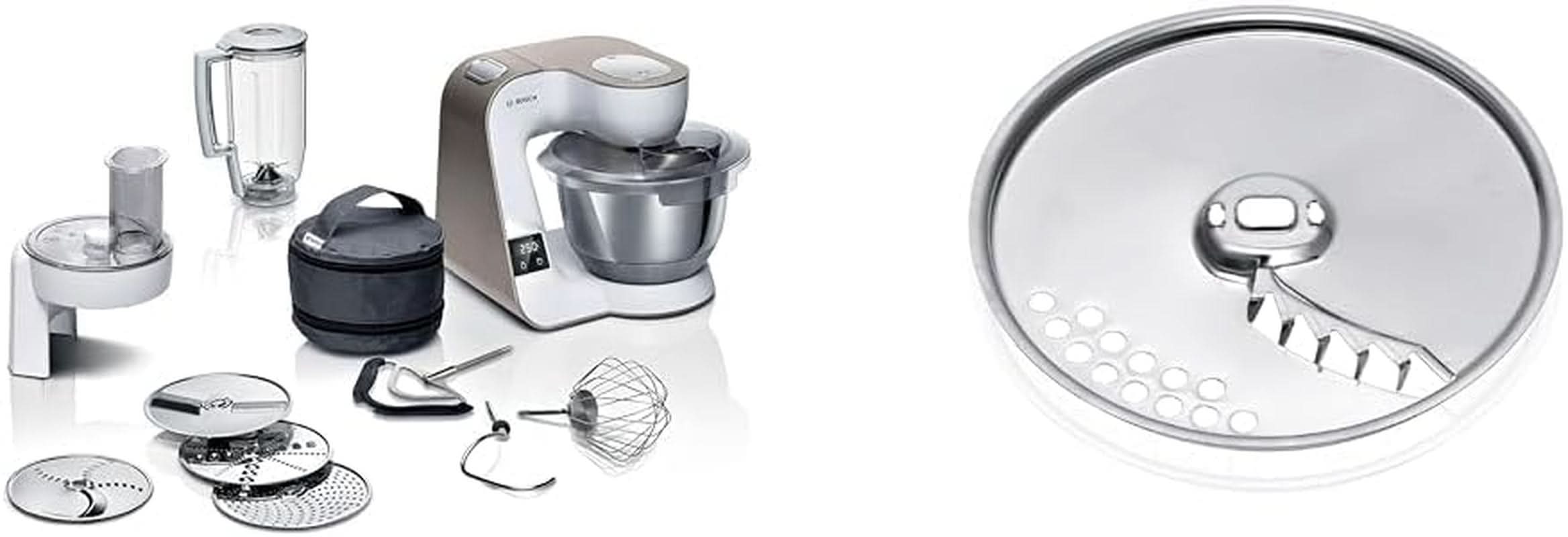 Bosch Series 4 MUM5X720 food processor, integrated scale, stainless steel bowl 3.9L, mixer 1.25L, 1000W Accessories Food and Breastfeeding Bebe Naty Shop Disc pack Champagne White 2 accessories