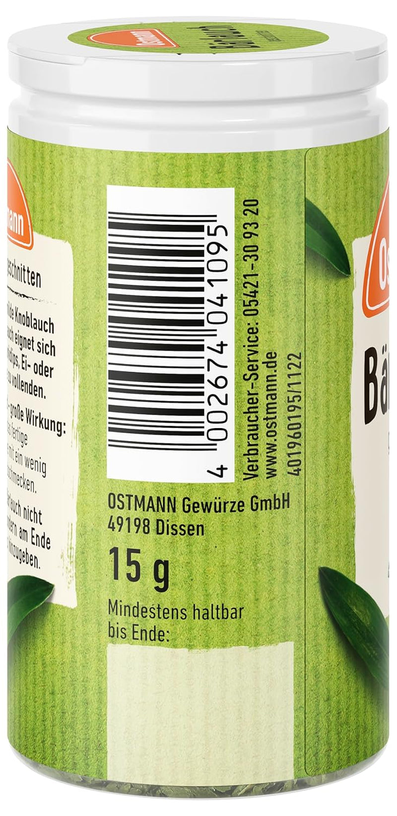 Ostmann Gewürze - Bärlauch geschnitten | Milder Knoblauch-Geschmack | Für Ei- oder Reisgerichte sowie Quarkdips | 15 g in Der Streudose