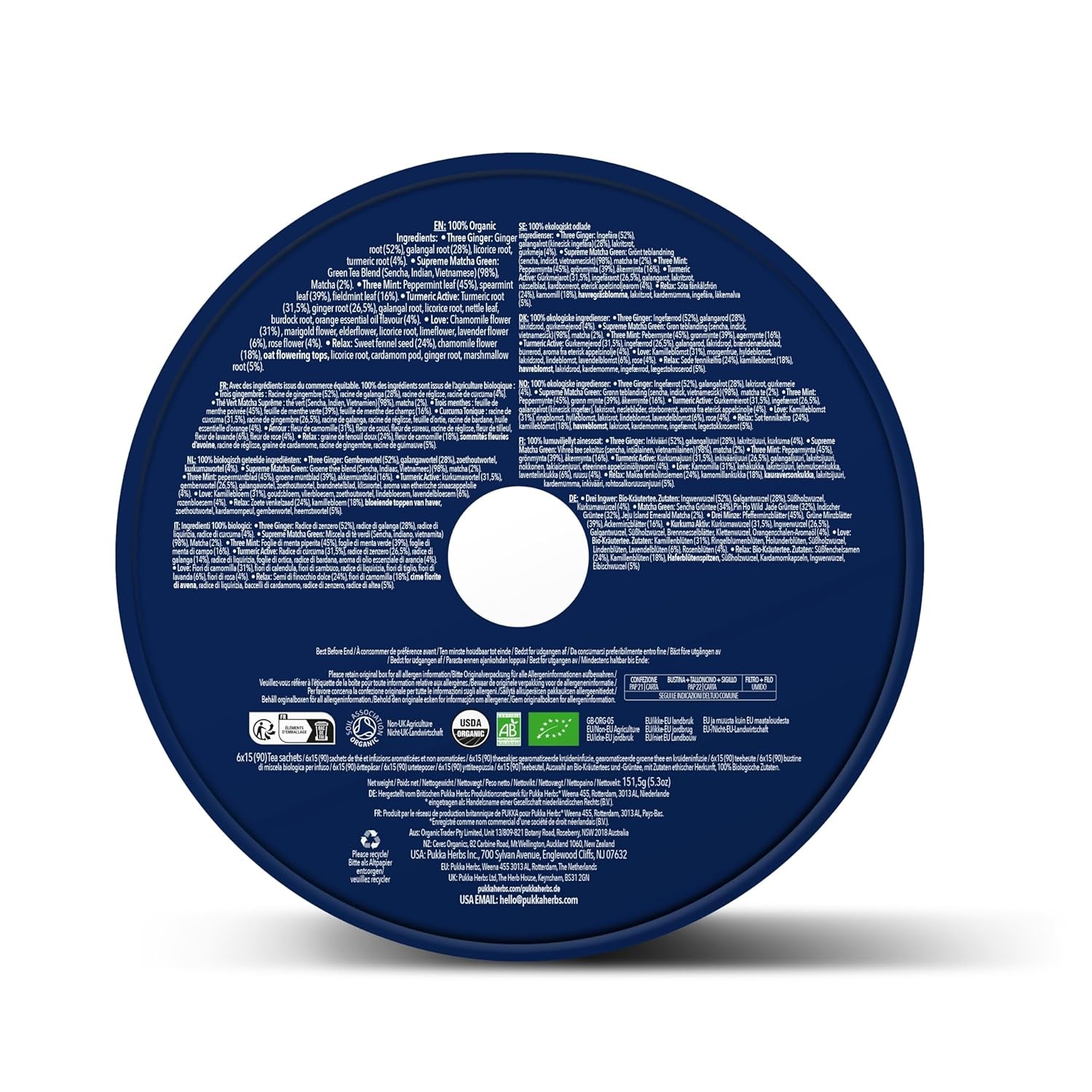 Set cadou ceai Pukka, cutie ceai organic Premium Selection „Wellness Von Früh Bis Spät”, matcha, curcuma, set ceai, idee cadou, 6 variante, 90 pliculețe de ceai