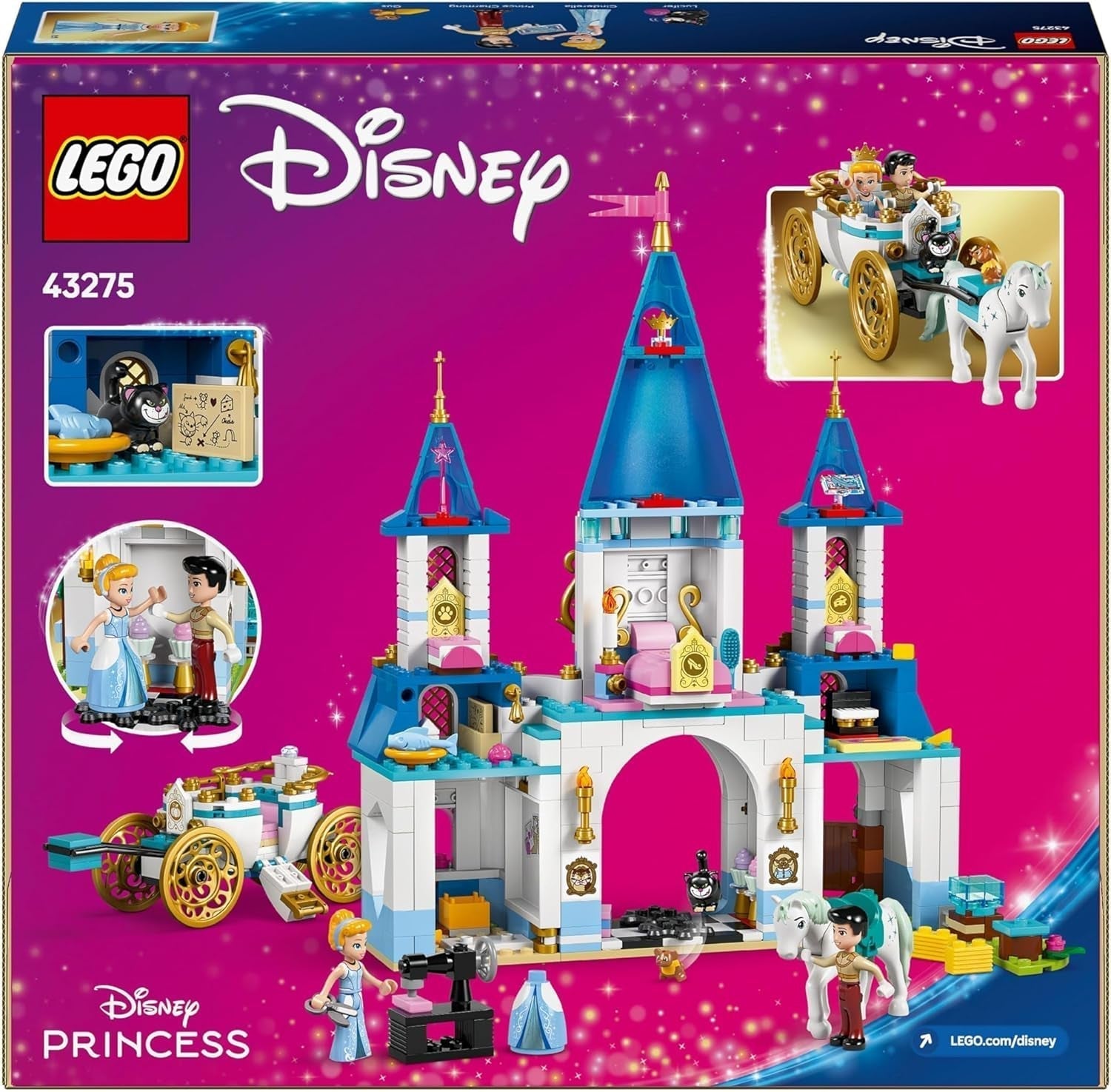 LEGO Ç€ Disney Princess Castle Cinderella and Horse-drawn Carriage, Set for Girls 6 Years and Up, Fantastic Toy with Princess Cinderella and Prince Charming Mini Dolls, Gift Idea for Disney Fans 43275 Building Sets Beuche den LEGO-Store