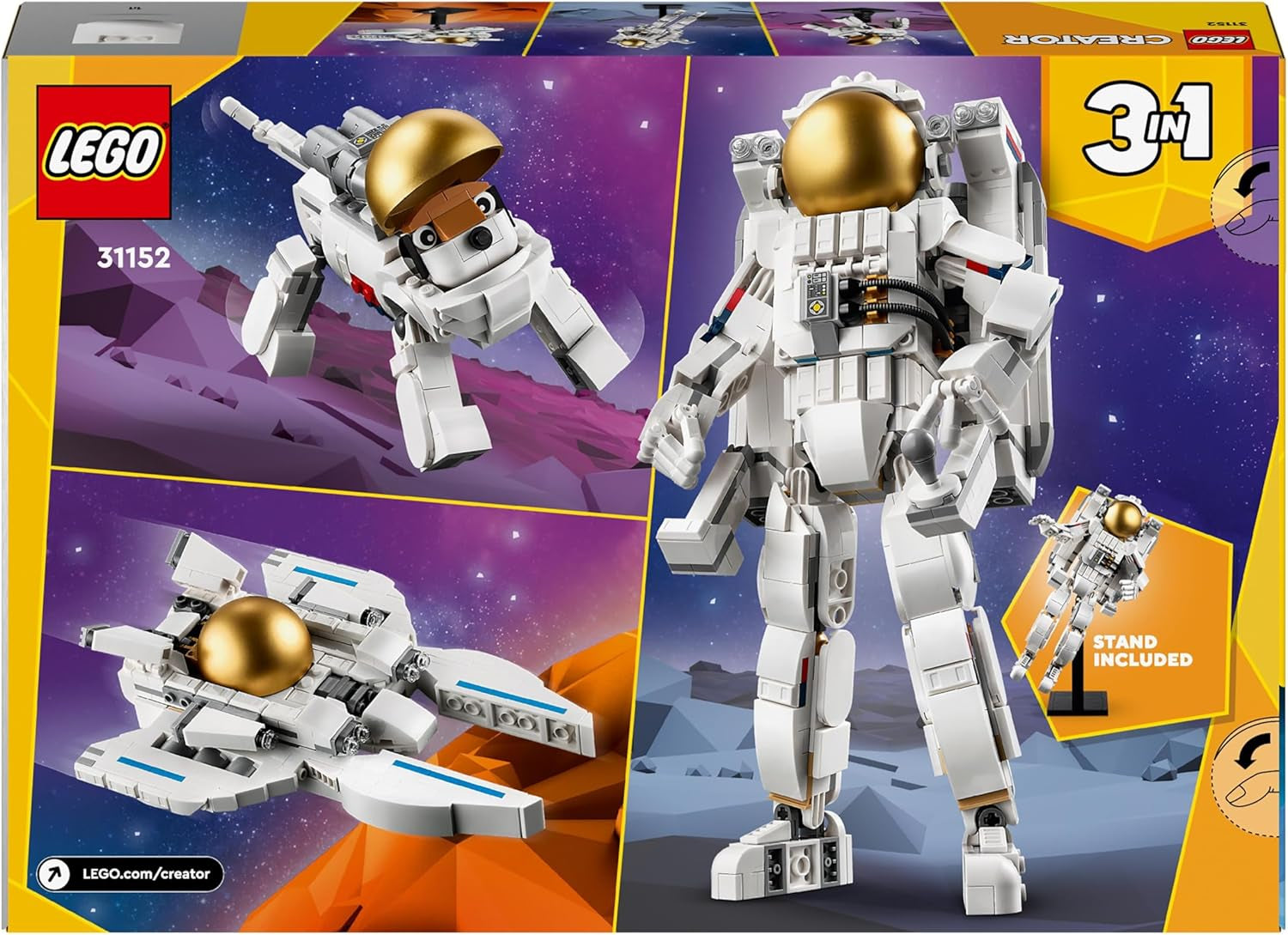LEGO Creator 3In1 Space Astronaut Toy, Dog and Spaceship Model Kit for Kids, Kindergarten Decorations, Creative Gift for Boys and Girls 9 Years Old 31152 Building Sets Besuche den LEGO-Store