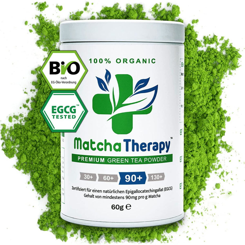 Matchatherapy 30+ | Ceai Matcha organic pudră | 60 g | Cu un conținut verificat de cel puțin 30 mg/g de catechină EGCG | Susține sistemul imunitar și nivelul de energie | Calitate ceremonială | Ceai verde din Japonia