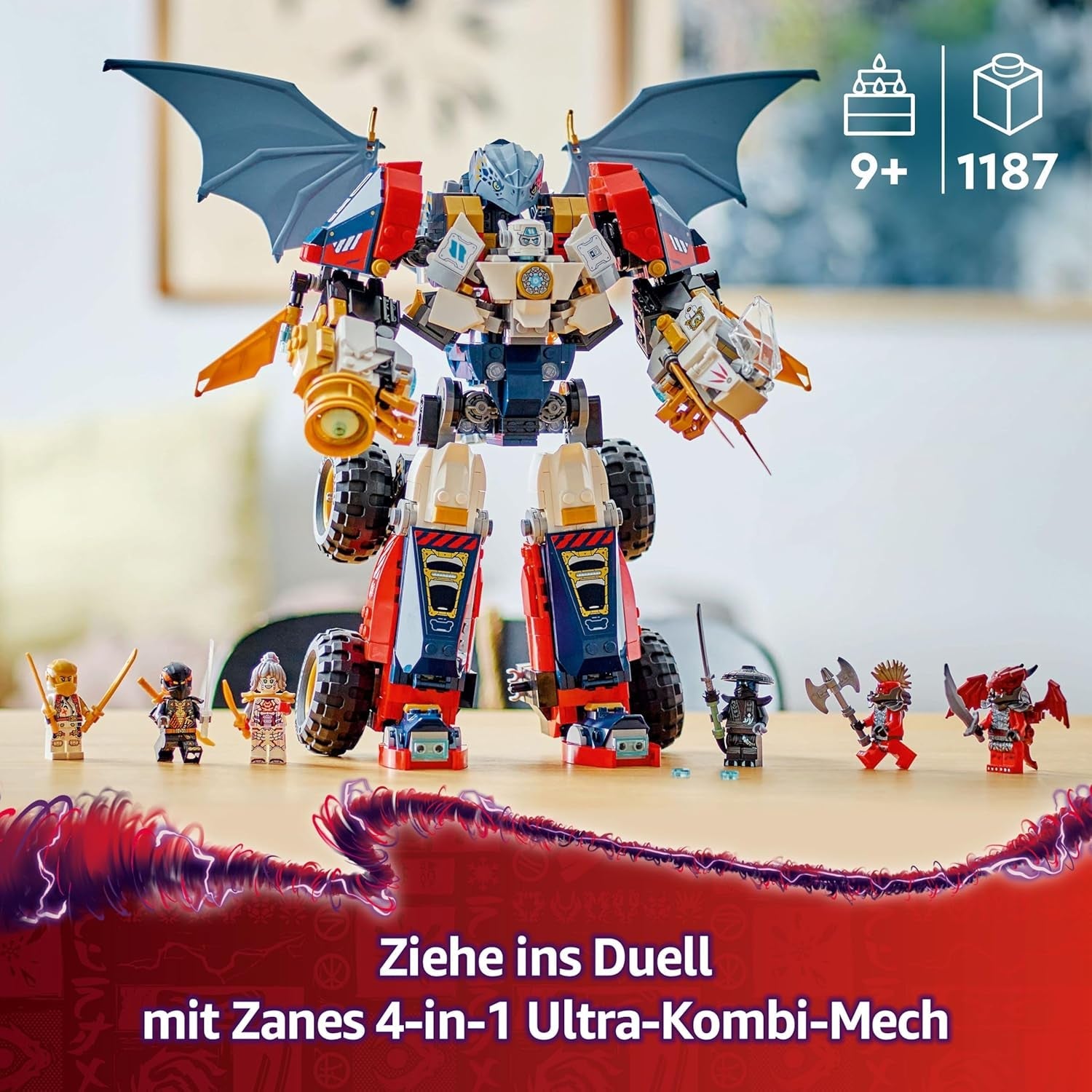 LEGO NINJAGO 4in1 Zanes Ultra-Kombi-Mech - Spielzeug mit Auto Modell - Umbaubar in einen Jet oder Drachen Figur - Inkl. 6 Minifiguren - Bauspielzeug für Jungen und Mädchen ab 9 Jahren 71834
