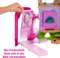 Disney Princess HMV99 - Păpușă Rapunzel mobilă și turn de joacă cu distracție pe tot parcursul, 6 zone de joacă și 15 accesorii, inspirat de filmul Disney, jucării pentru păpuși de la 3 ani Papusi Naty Shop