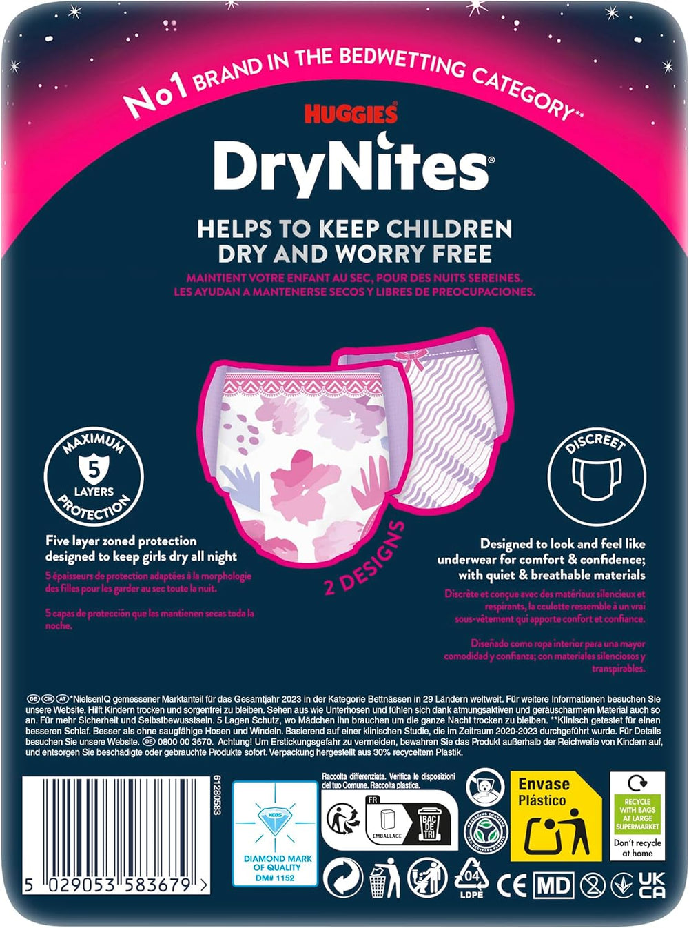 Huggies DryNites Nighttime Bedwetting Diapers for Girls 13-Approx 17 Years (48-60kg) 27 Count (3x9) Monthly Pack Panty Diapers