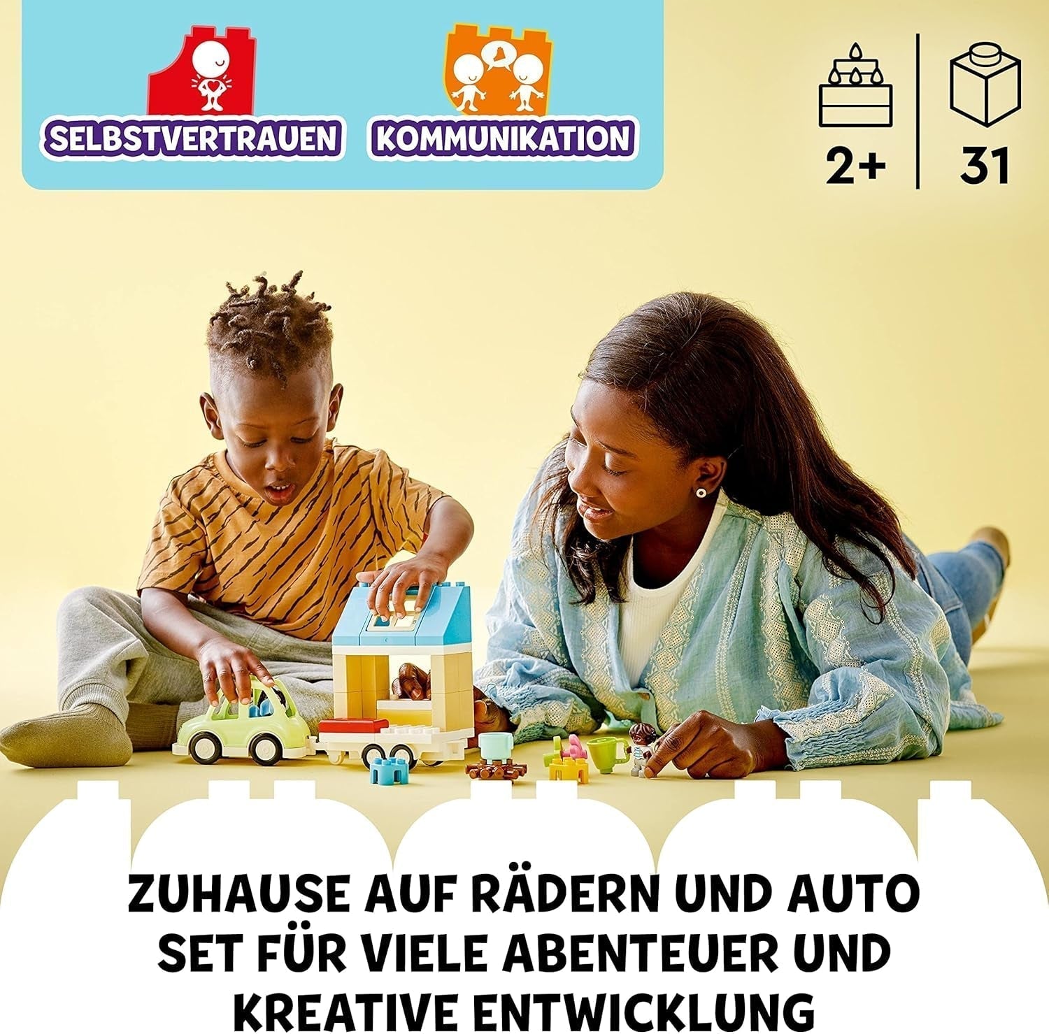 LEGO 10986 DUPLO At Home On Wheels, toy car with large bricks, figures and toy car for boys and girls from 2 years old, develops fine motor skills Building sets Besuche den LEGO-Store