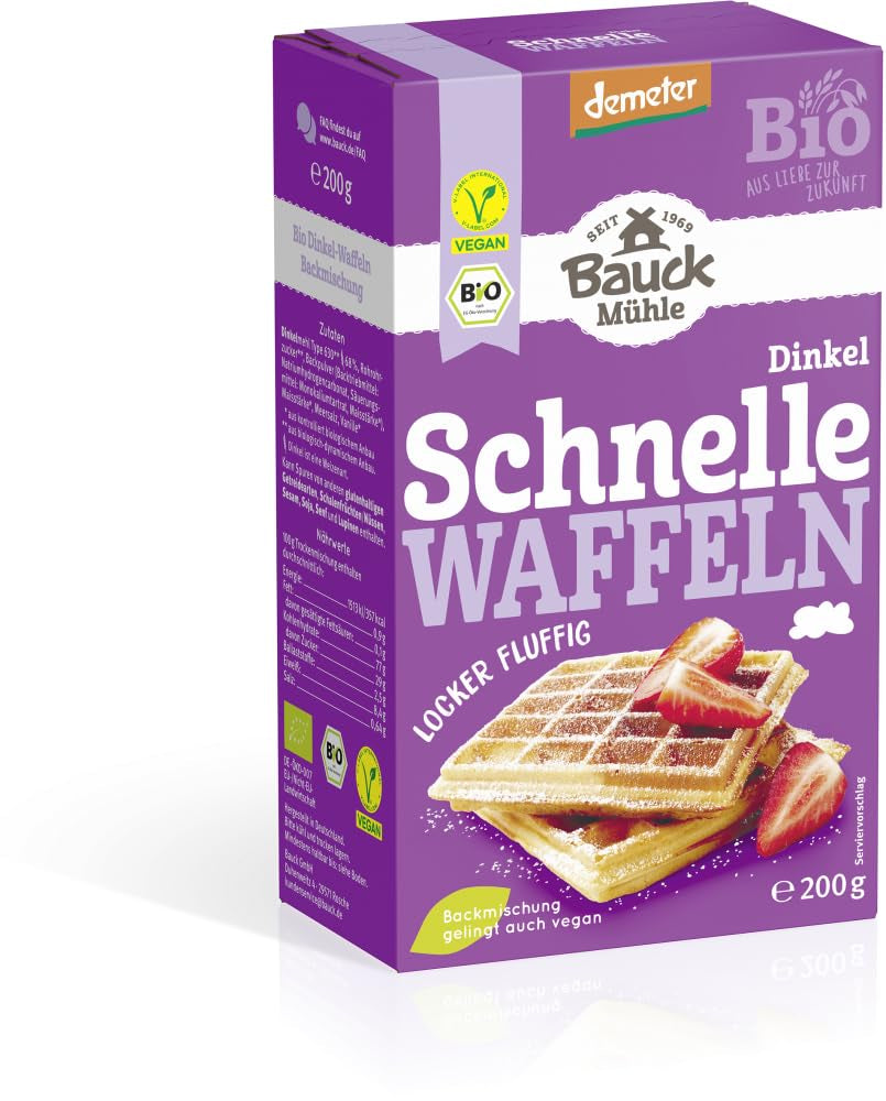 Demeter Bauck Hof Bio Dinkel Waffeln, 200 G Mixture for baking and cooking Naty Shop 12 X 200 Gr