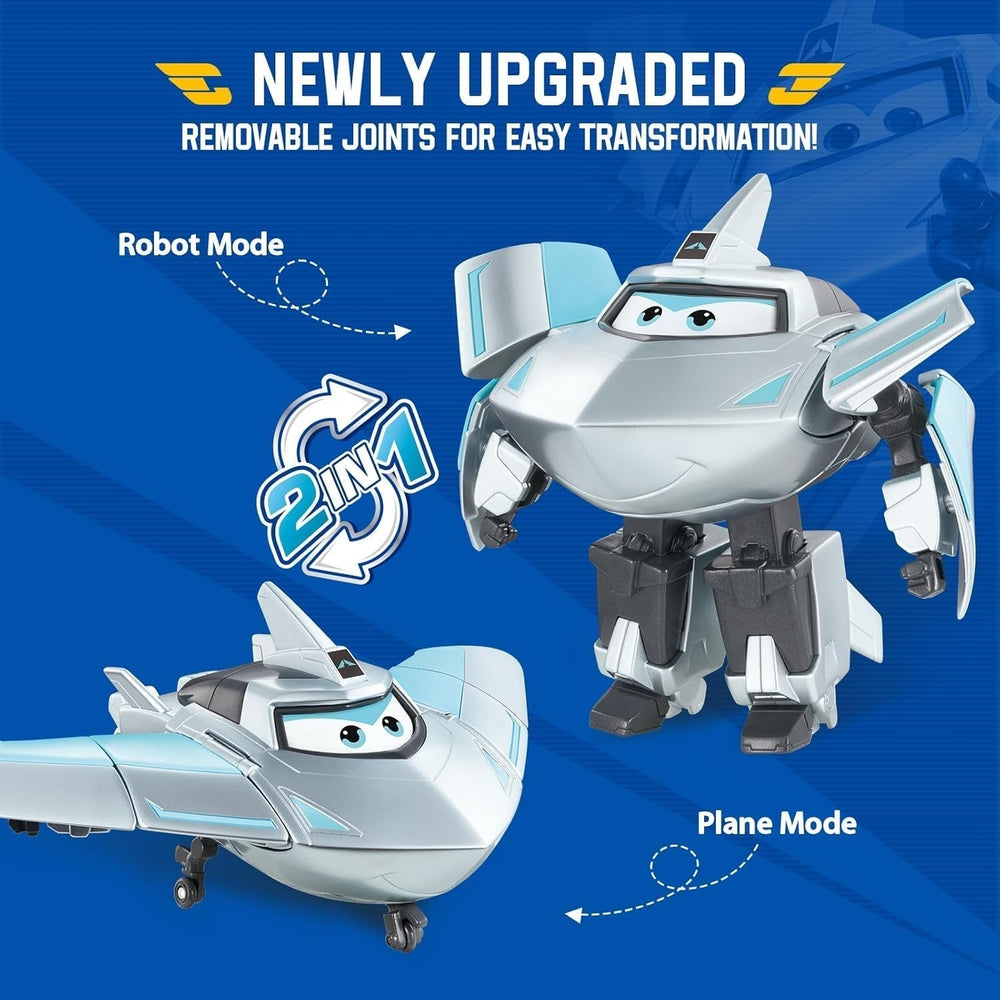 Super Wings Transformation Plane Supercharged Traver, Approx. 12.7 Cm Big Kids Play Figure Toy Airplane and Robot Figure for Boys and Girls Above 3 Years Old Silver Action Figures Naty Shop