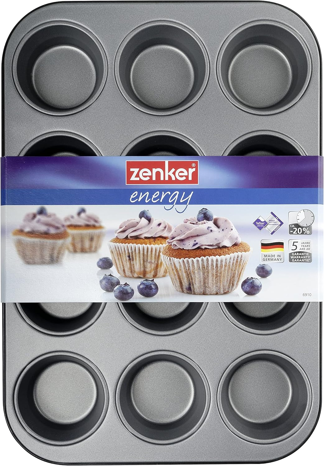 Zenker 12Er Muffinform Energy, Premium-Backform, Für Köstliche Kuchen, Verkürzt Die Backzeit Um Bis Zu 20% (Farbe: Silber/Anthrazit), Menge: 1 Stück, Hellgrau Und Dunkelgrau Molds and trays for baking Naty Shop