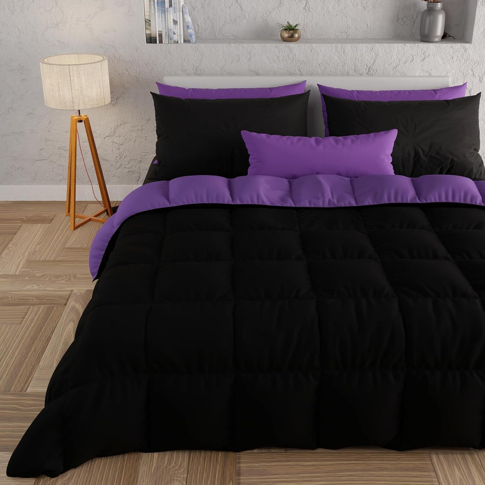 PETTI Artigiani Italiani - Double bed winter duvet, maxi, monochrome, double-sided, white, gray, 100% Made in Italy Naty Shop Duvets and quilts Purple, black. 160 X 190 Cm
