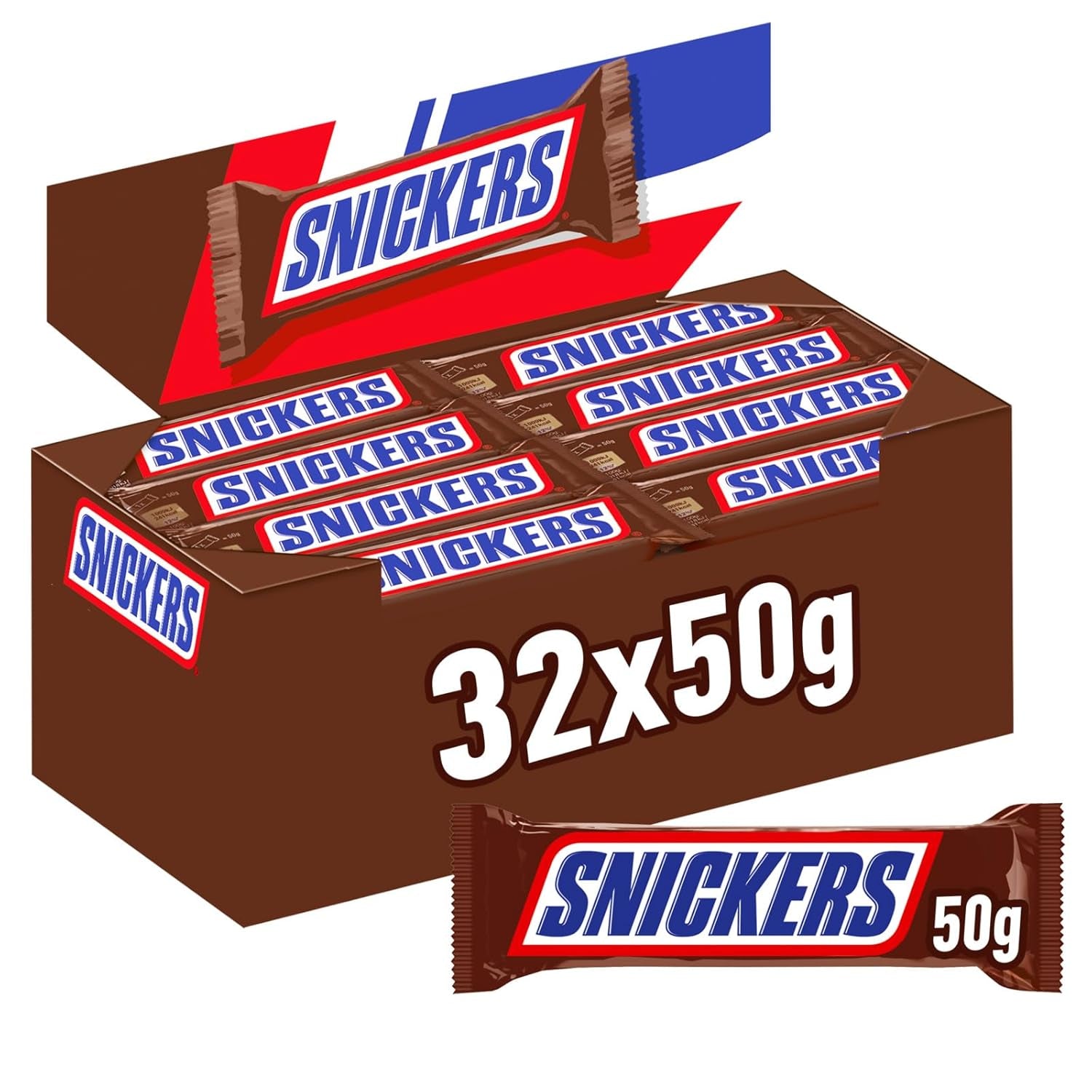 A large chocolate package containing 32 chocolate bars of 50 g each.