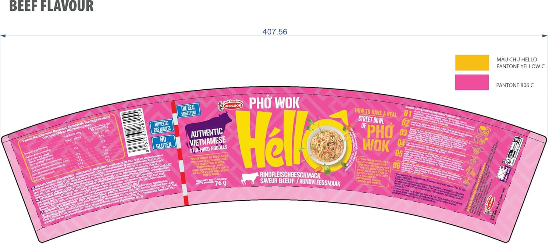 HELLO PHO WOK instant rice noodles, beef - 1 x 76 g