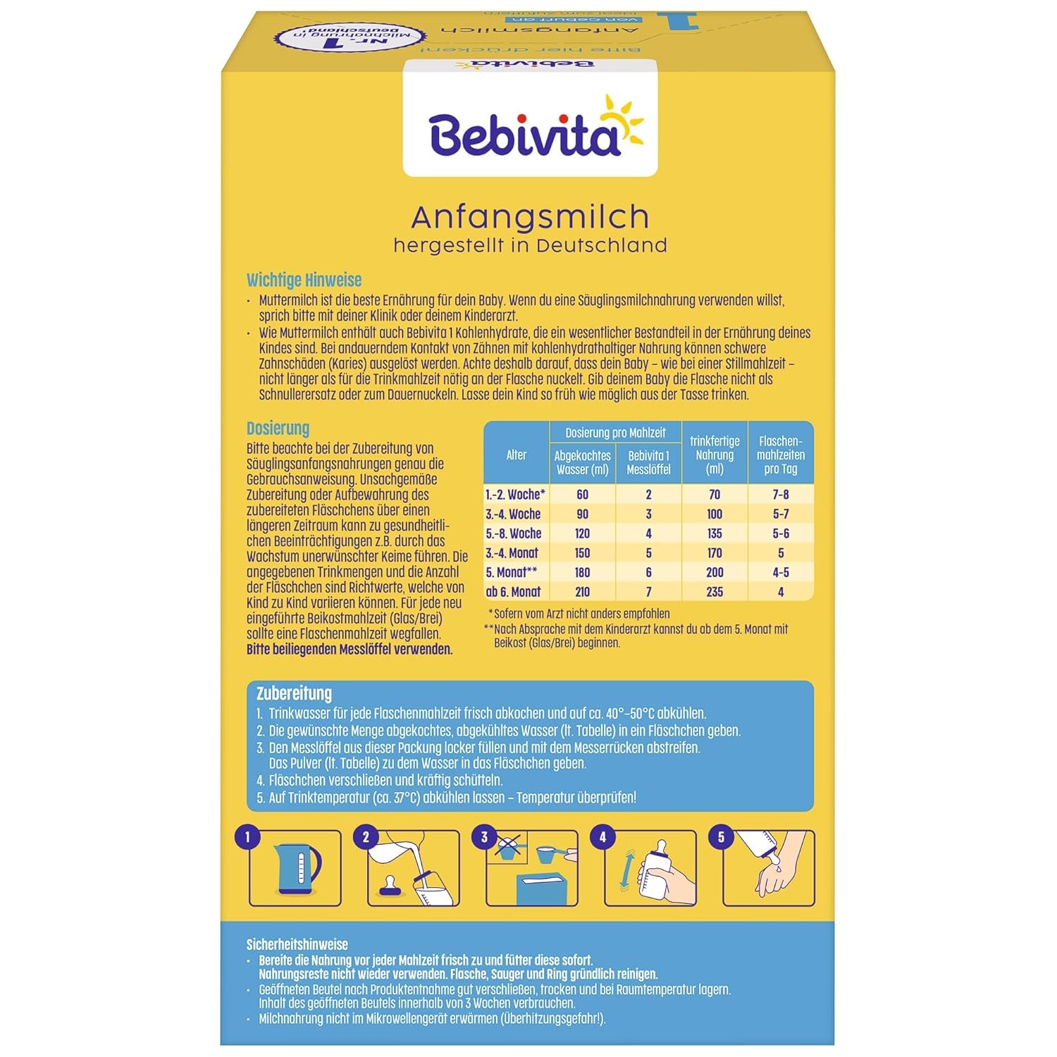 1 Formula milk powder for infants, from birth, (5 x 500g)