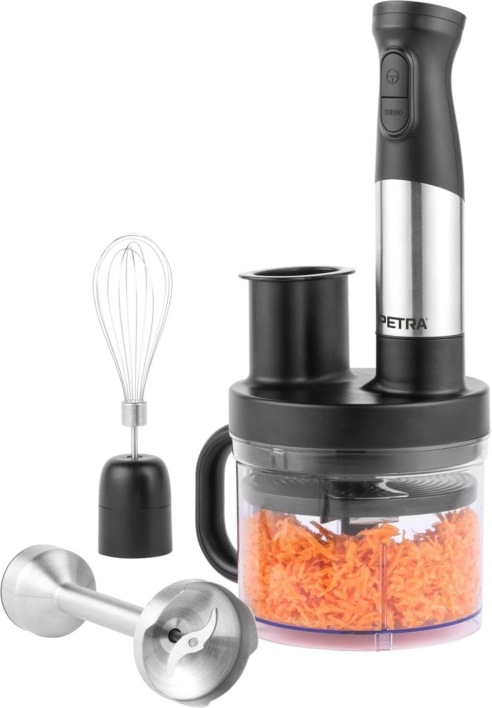Petra PT2827BMBLKVDE 3-In-1 Mixer – Bpa-Free Attachments, 500Ml-Schüssel, 700Ml-Becher, Schneebesen, Mixen, Zerkleinern, 2 Geschwindigkeiten, Edelstahlklingen, Für Babynahrung, Smoothies, Saucen, 350W Mother and Child Naty Shop 5-In-1-Stabmixer