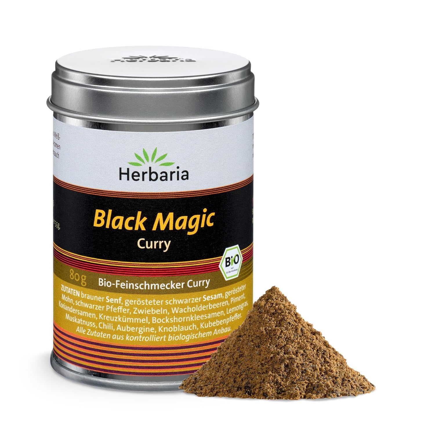 Herbaria Good Old Mild Curry bio 80g M-Dose – Currypulver, Currymischung - Bio-Gewürzmischung für klassische Curry-Spezialitäten z.B. Currywurst - erlesenen Ingredient in nachhaltiger Aromaschutz-Dose