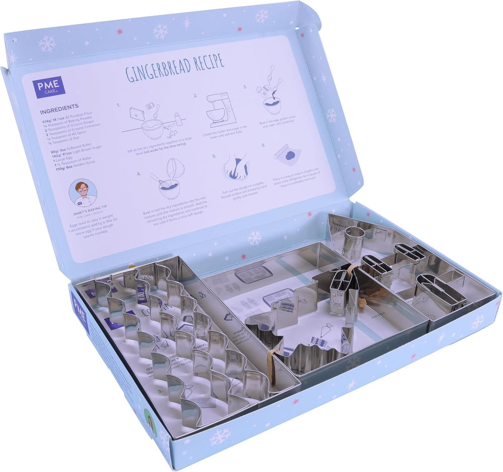 Set de forme pentru biscuiți cu căsuță de turtă dulce de Crăciun, argintii