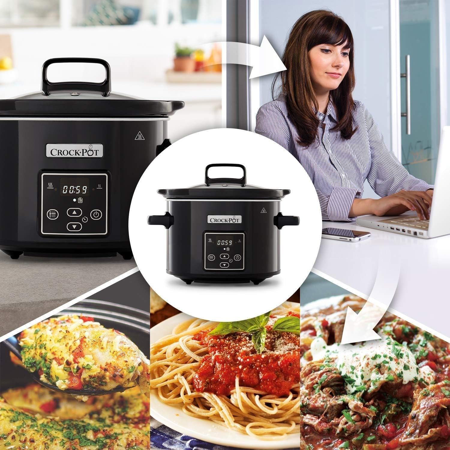 Slow cooker digital Crockpot, keep warm function, 2.4 liters (1-2 people) Slow Cooker Naty Shop