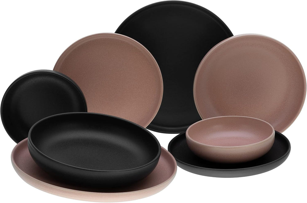 Creatable, 22979, Serie Uno BLACK, 12-Teiliges Geschirrset, Teller Set Aus Steinzeug, Spülmaschinen- Und Mikrowellengeeignet, Made in Portugal Tableware sets Naty Shop Rose + Black Tafelservice 8 Teilig
