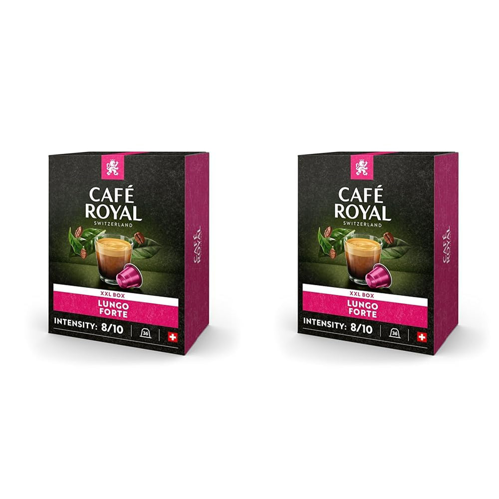 Café Royal Lungo Forte 36 Kapseln für Nespresso Kaffee Maschine - 8/10 Intensität - UTZ-zertifiziert Kaffeekapseln aus Aluminium (Packung mit 2)