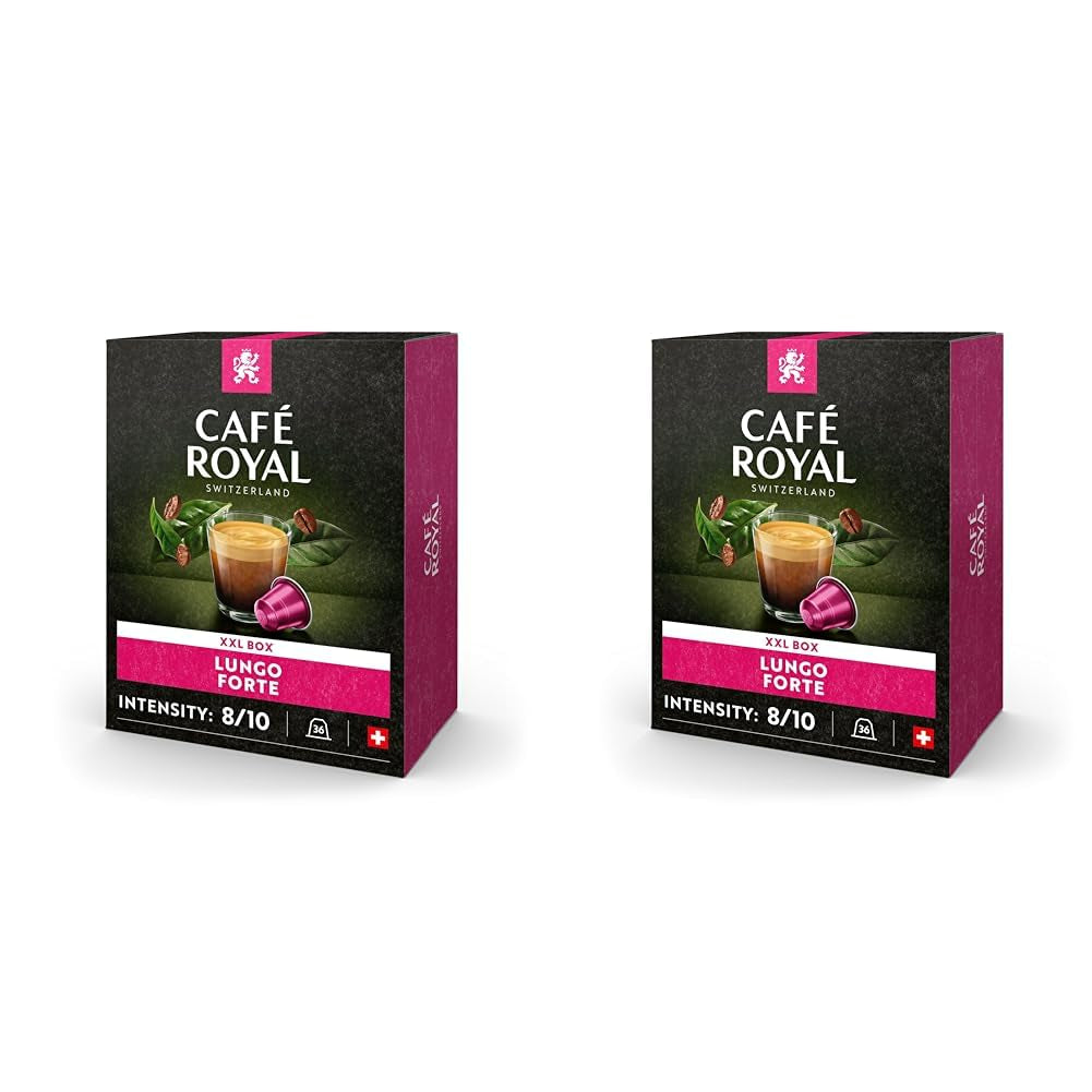 Café Royal Lungo Forte 36 Kapseln für Nespresso Kaffee Maschine - 8/10 Intensität - UTZ-zertifiziert Kaffeekapseln aus Aluminium (Packung mit 2)