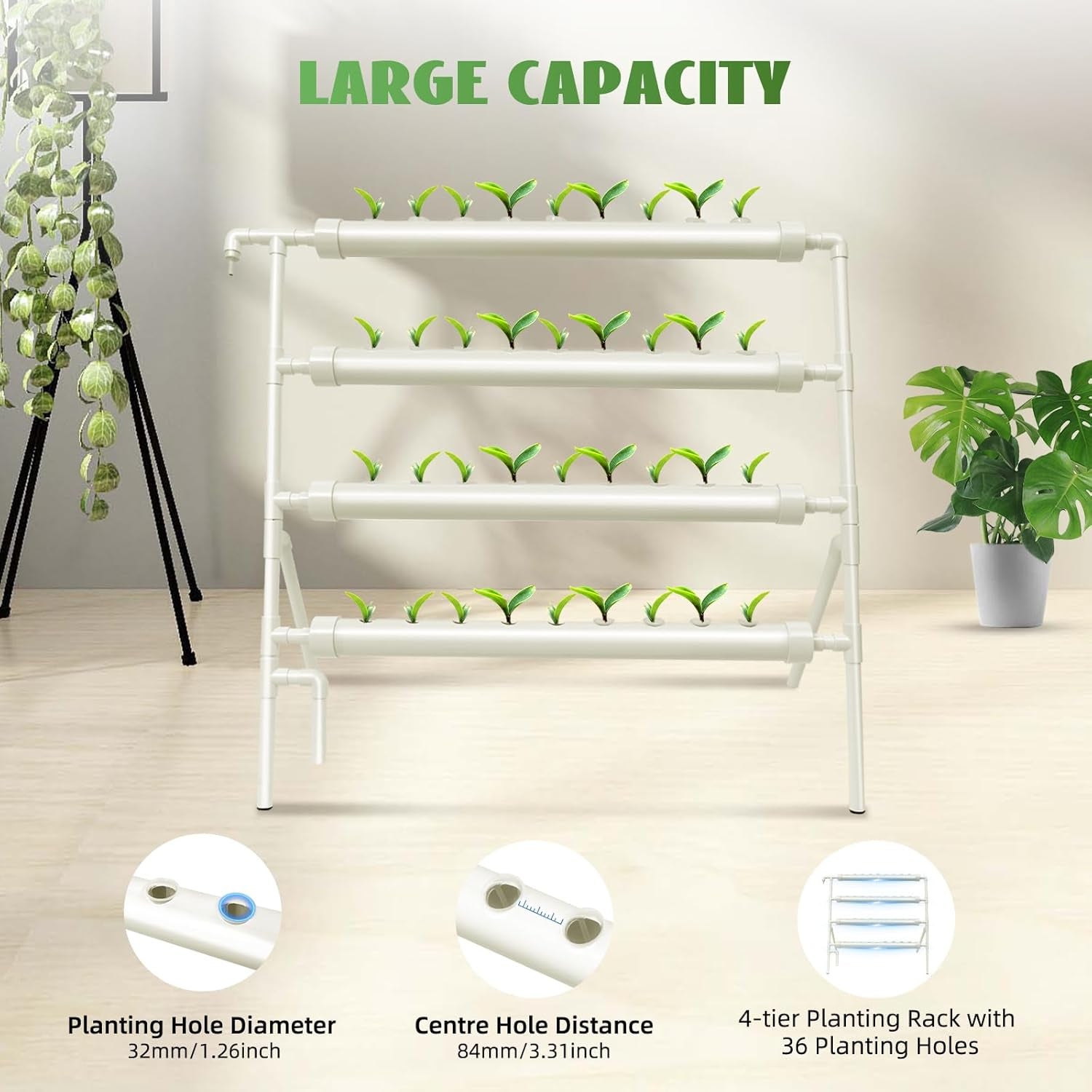 Hydroponic System, Tower Hydroponic Grow Kit, 4 Tier Planter Stand with 36 Planting Holes, Soilless Plant Growing Systems for Garden, Office and Other Indoor and Outdoor Spaces