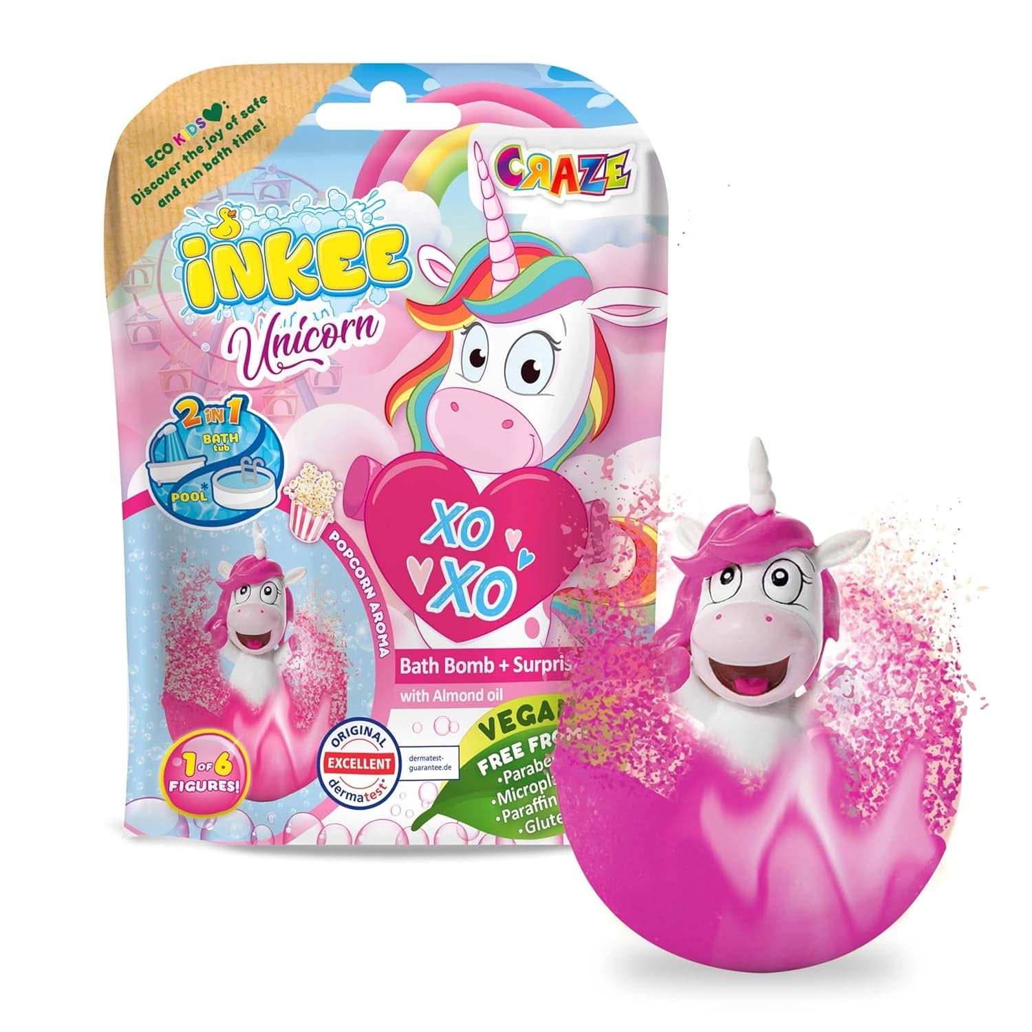 INKEE UNICORN | Bath bomb for children with surprise, 100 G, unicorn, popcorn scent Mother and Child Naty Shop 1X Unicorn